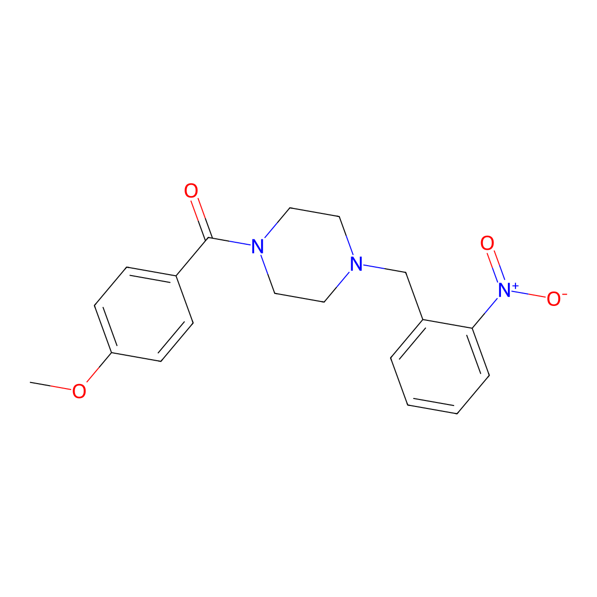 (4-Methoxyphenyl)-[4-[(2-nitrophenyl)methyl]piperazin-1-yl]methanone molecular structure, CAS 355392-98-2