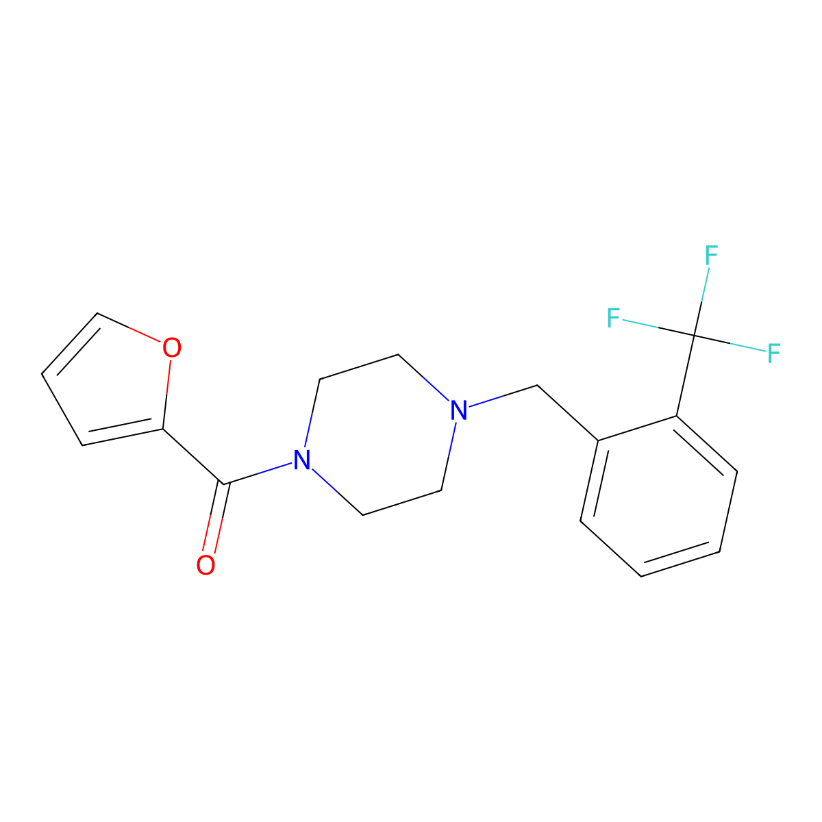 Furan-2-yl-[4-[[2-(trifluoromethyl)phenyl]methyl]piperazin-1-yl]methanone molecular structure, CAS 355393-04-3