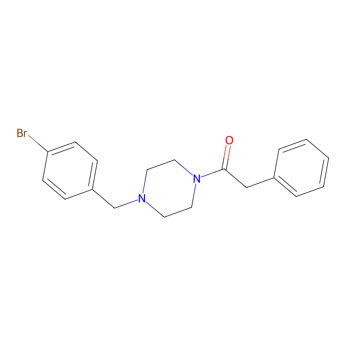 1-[4-[(4-Bromophenyl)methyl]piperazin-1-yl]-2-phenylethanone molecular structure, CAS 355393-09-8