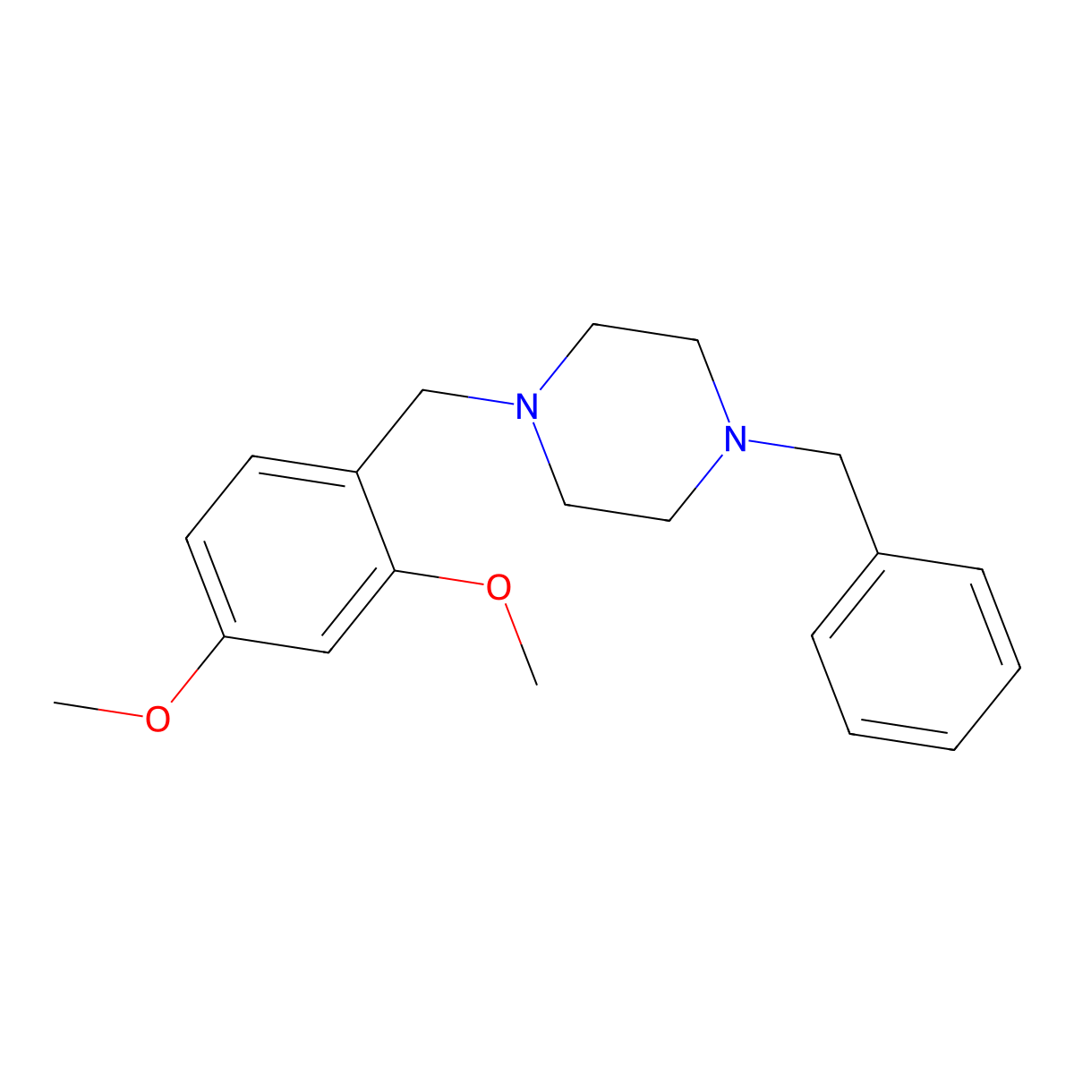1-Benzyl-4-[(2,4-dimethoxyphenyl)methyl]piperazine molecular structure, CAS 355396-01-9