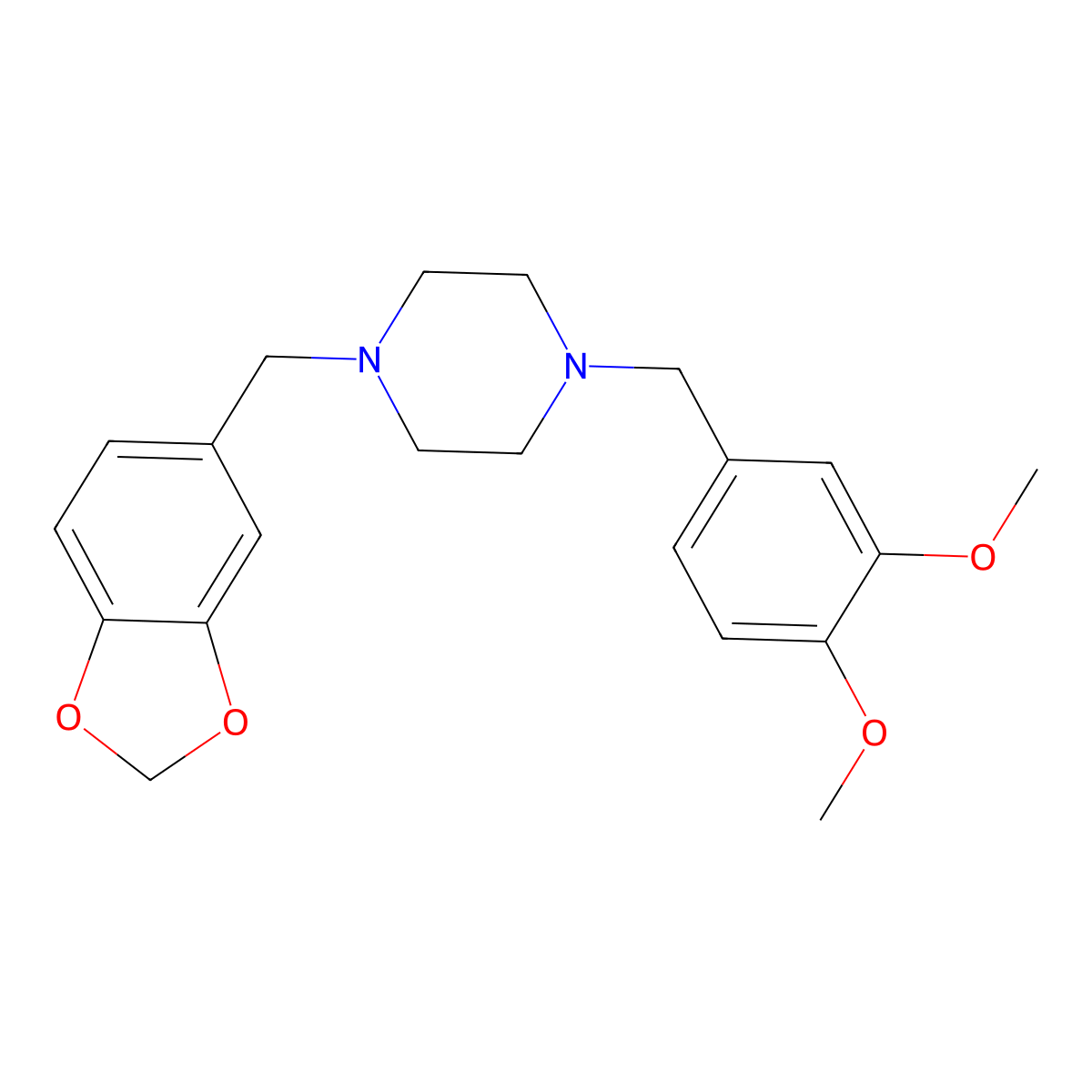 1-(1,3-Benzodioxol-5-ylmethyl)-4-[(3,4-dimethoxyphenyl)methyl]piperazine molecular structure, CAS 355396-05-3