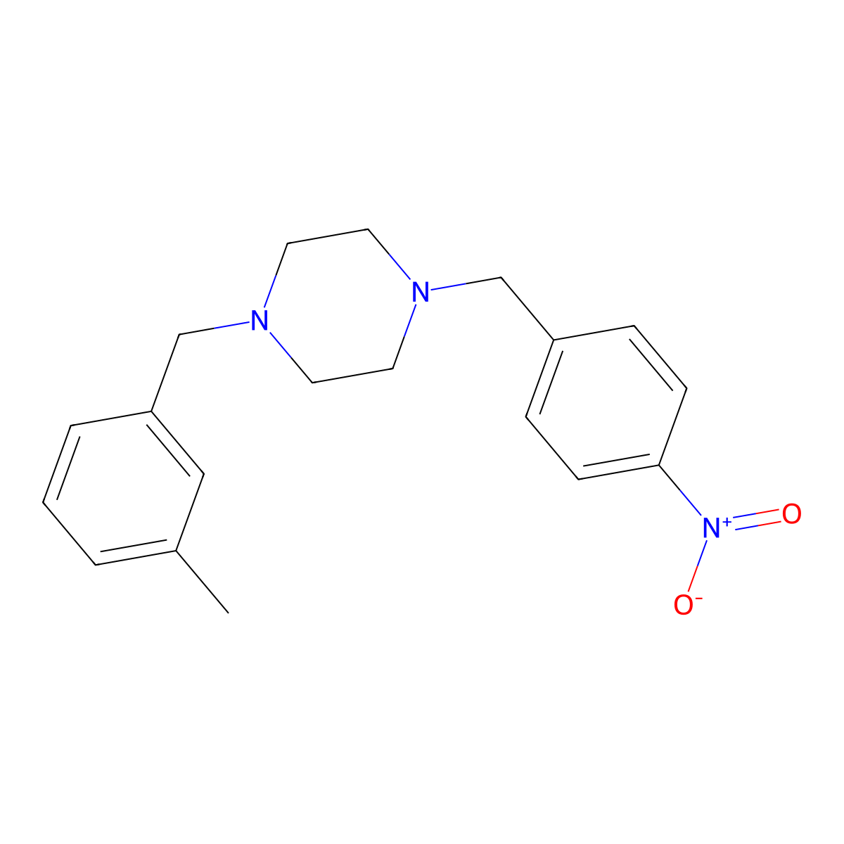 1-[(3-Methylphenyl)methyl]-4-[(4-nitrophenyl)methyl]piperazine molecular structure, CAS 355396-09-7
