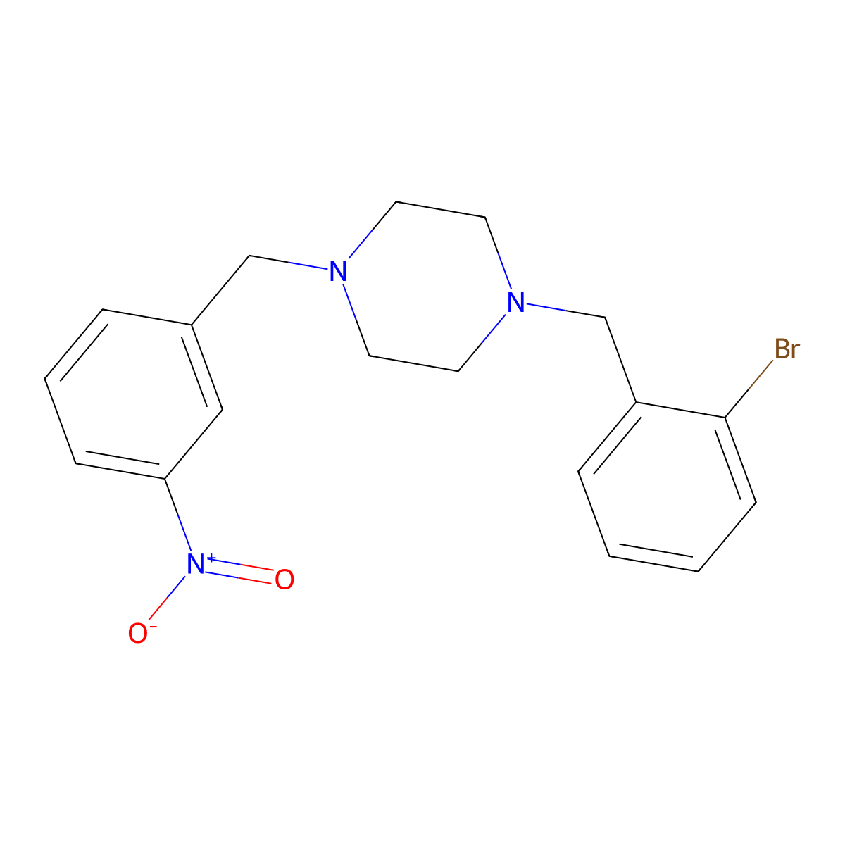 1-[(2-Bromophenyl)methyl]-4-[(3-nitrophenyl)methyl]piperazine molecular structure, CAS 355396-10-0