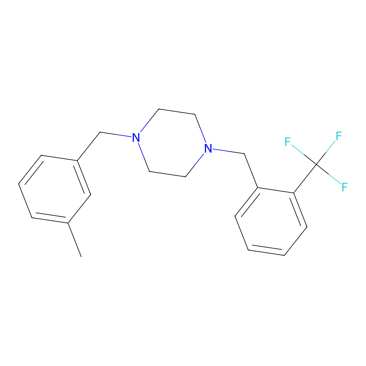1-(3-Methylbenzyl)-4-[2-(trifluoromethyl)benzyl]piperazine molecular structure, CAS 355396-12-2