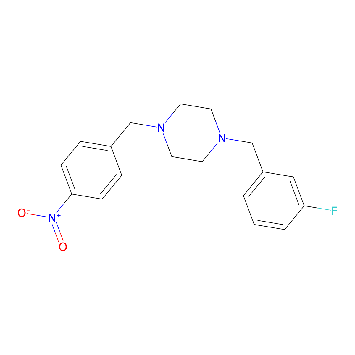 1-[(3-Fluorophenyl)methyl]-4-[(4-nitrophenyl)methyl]piperazine molecular structure, CAS 355396-22-4