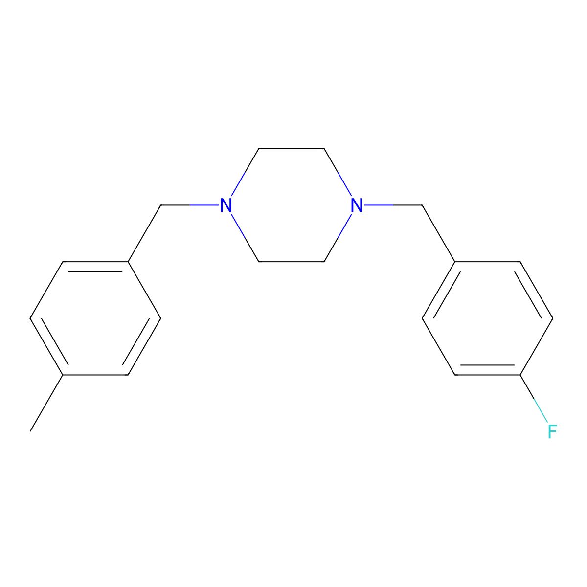 1-(4-Fluorobenzyl)-4-(4-methylbenzyl)piperazine molecular structure, CAS 355396-24-6
