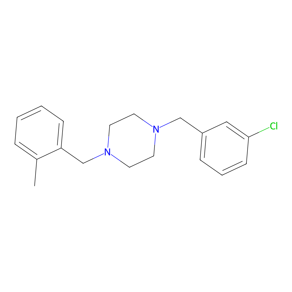 1-(3-Chlorobenzyl)-4-(2-methylbenzyl)piperazine molecular structure, CAS 355396-31-5