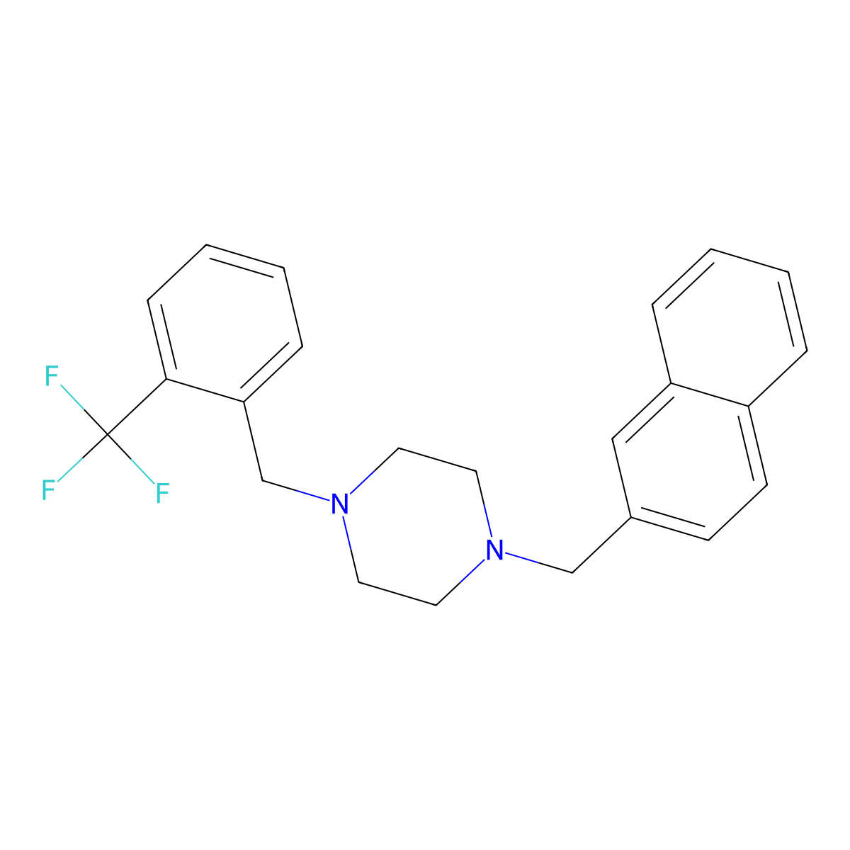 1-(Naphthalen-2-ylmethyl)-4-[[2-(trifluoromethyl)phenyl]methyl]piperazine molecular structure, CAS 355396-32-6
