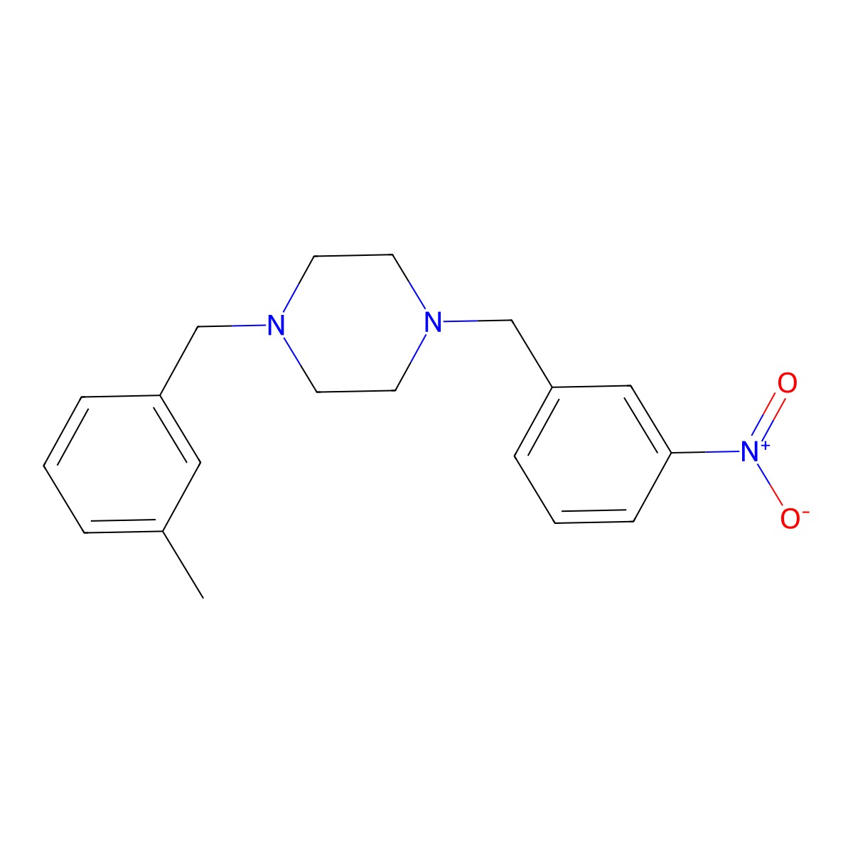 1-(3-Methylbenzyl)-4-(3-nitrobenzyl)piperazine molecular structure, CAS 355396-34-8