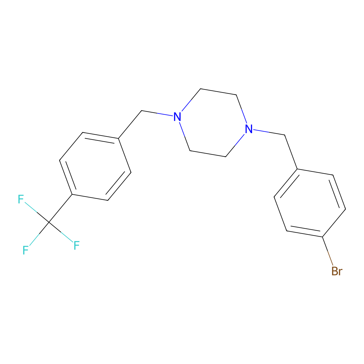 1-(4-Bromobenzyl)-4-[4-(trifluoromethyl)benzyl]piperazine molecular structure, CAS 355396-37-1