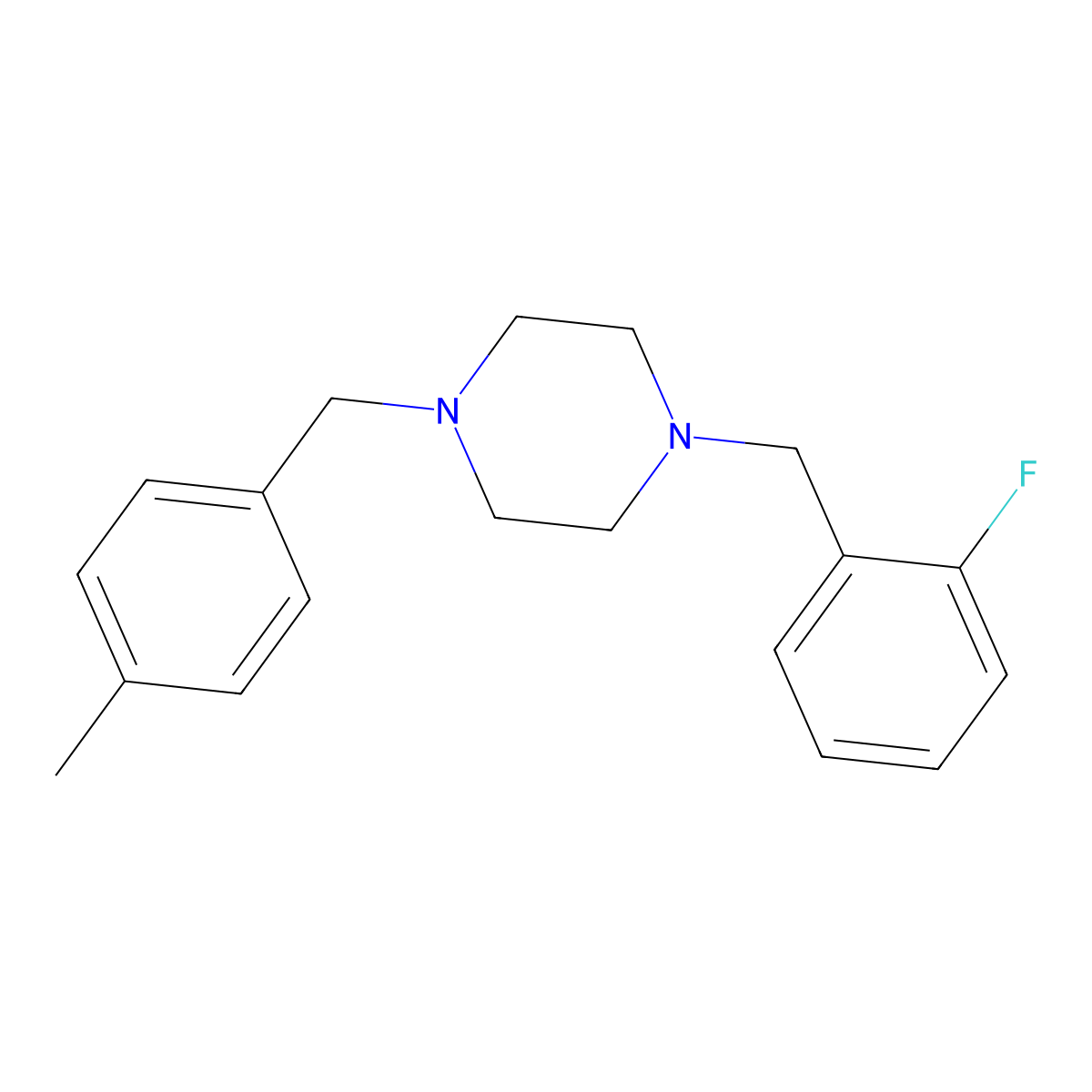 1-(2-Fluorobenzyl)-4-(4-methylbenzyl)piperazine molecular structure, CAS 355396-43-9