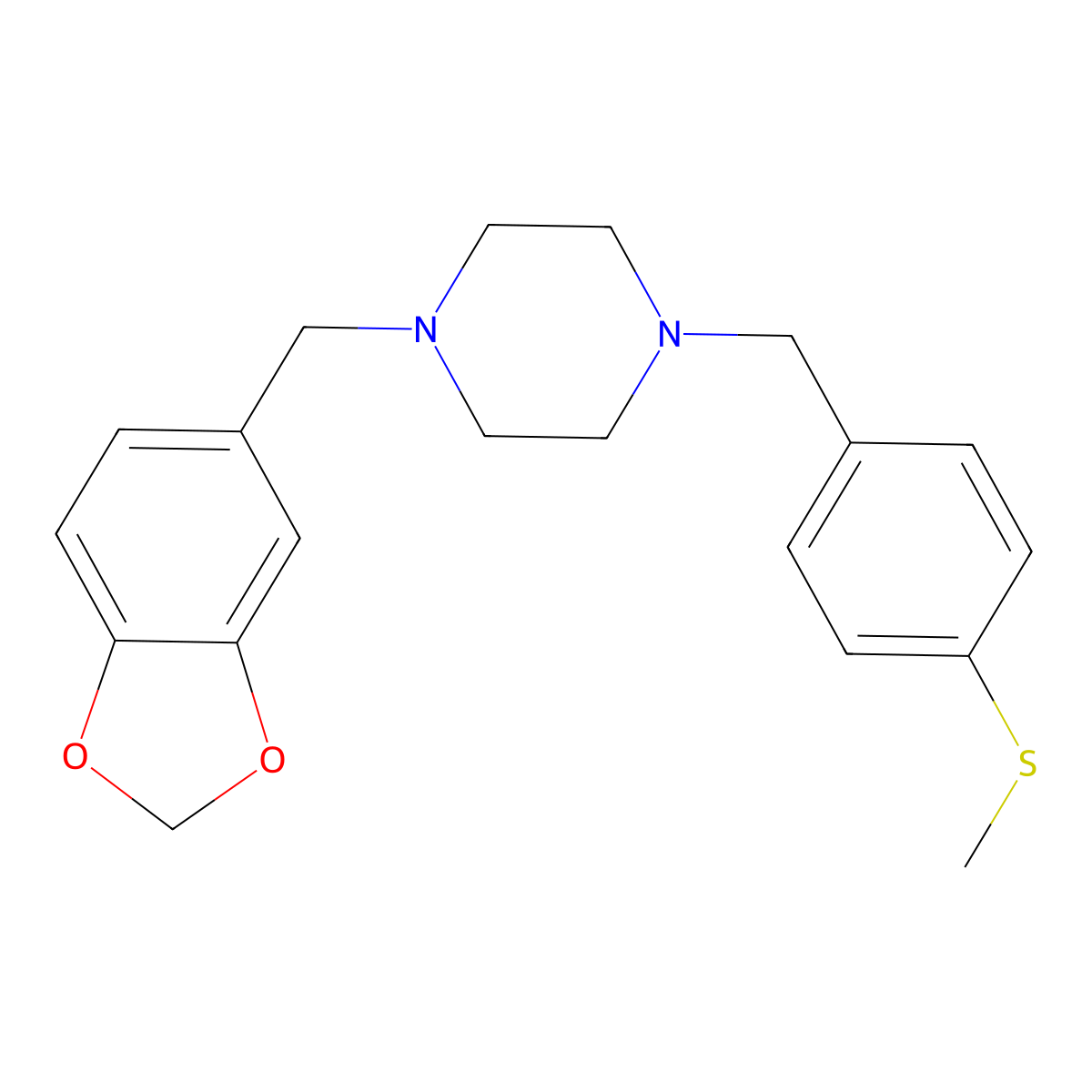 1-(1,3-Benzodioxol-5-ylmethyl)-4-[(4-methylsulfanylphenyl)methyl]piperazine molecular structure, CAS 355396-49-5