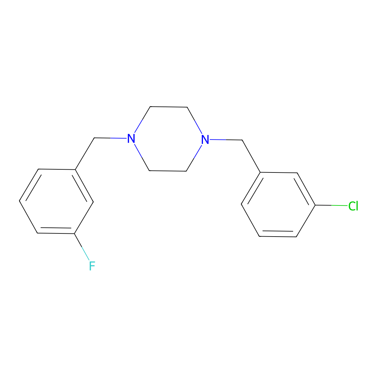 1-(3-Chlorobenzyl)-4-(3-fluorobenzyl)piperazine molecular structure, CAS 355396-55-3