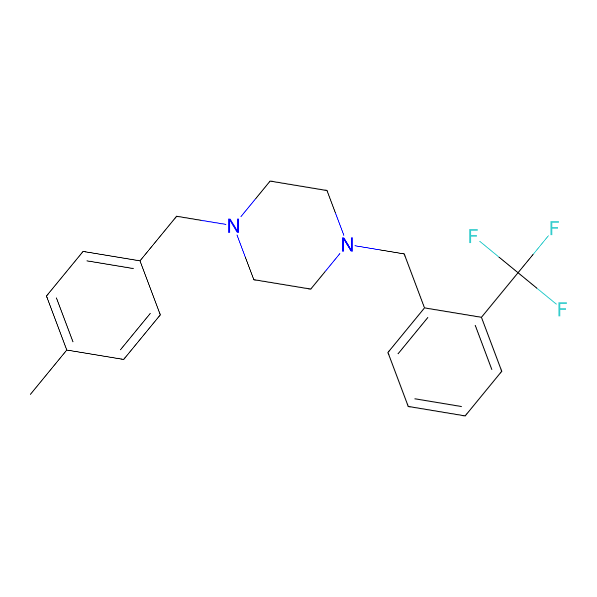 1-(4-Methylbenzyl)-4-[2-(trifluoromethyl)benzyl]piperazine molecular structure, CAS 355396-61-1