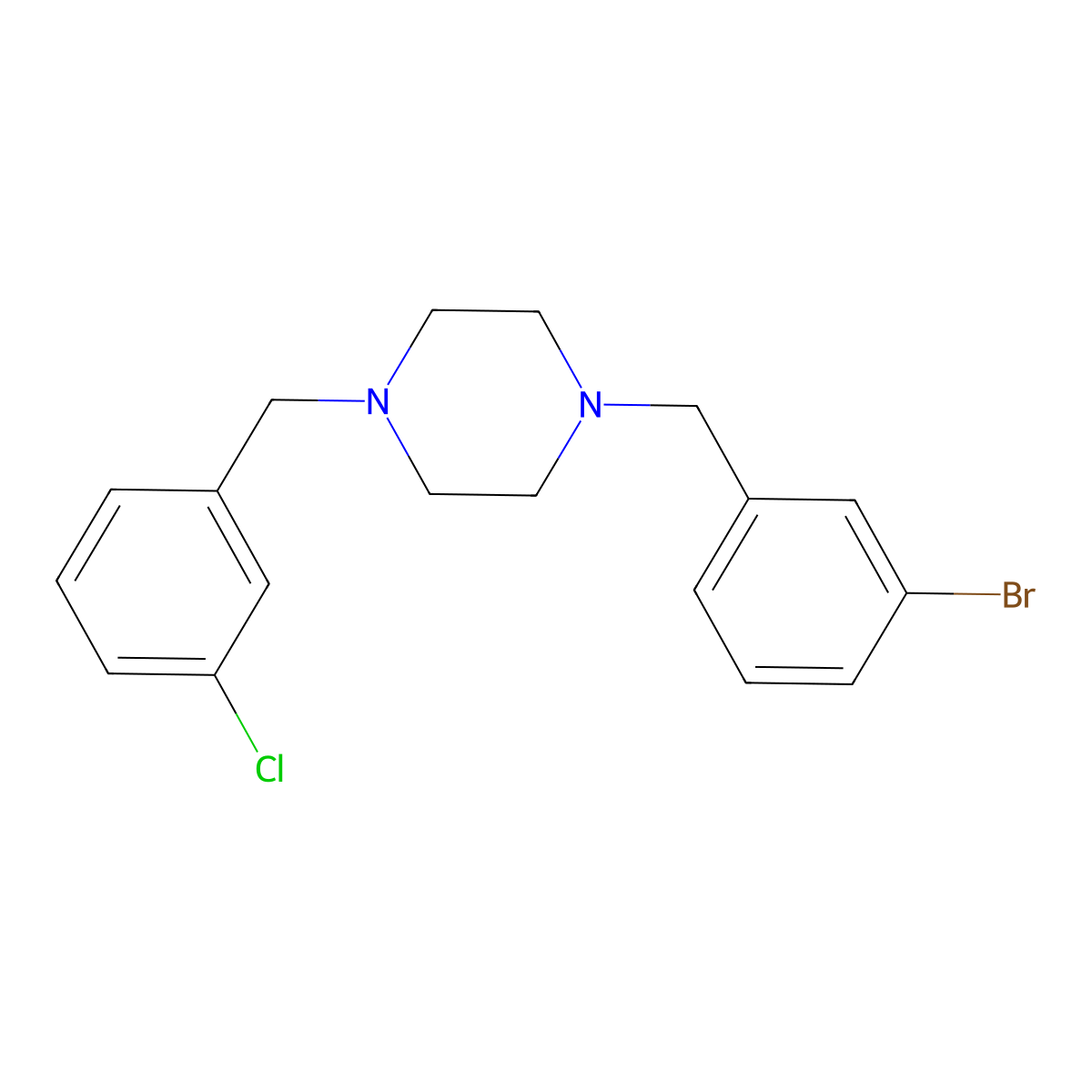 1-[(3-Bromophenyl)methyl]-4-[(3-chlorophenyl)methyl]piperazine molecular structure, CAS 355396-62-2