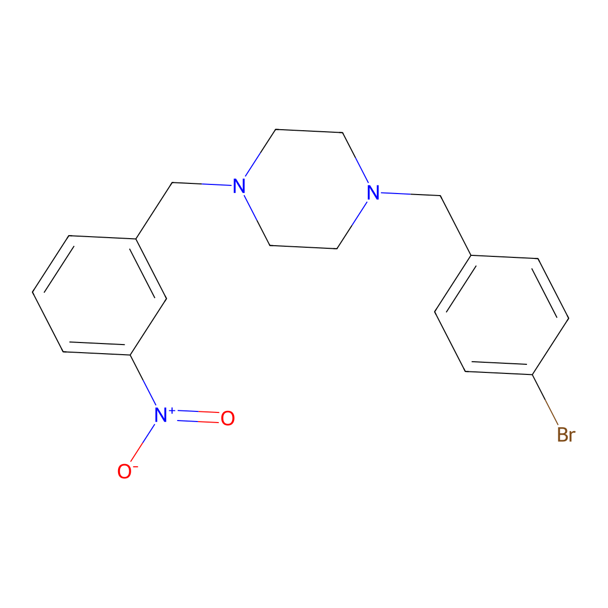 1-(4-Bromobenzyl)-4-(3-nitrobenzyl)piperazine molecular structure, CAS 355396-77-9