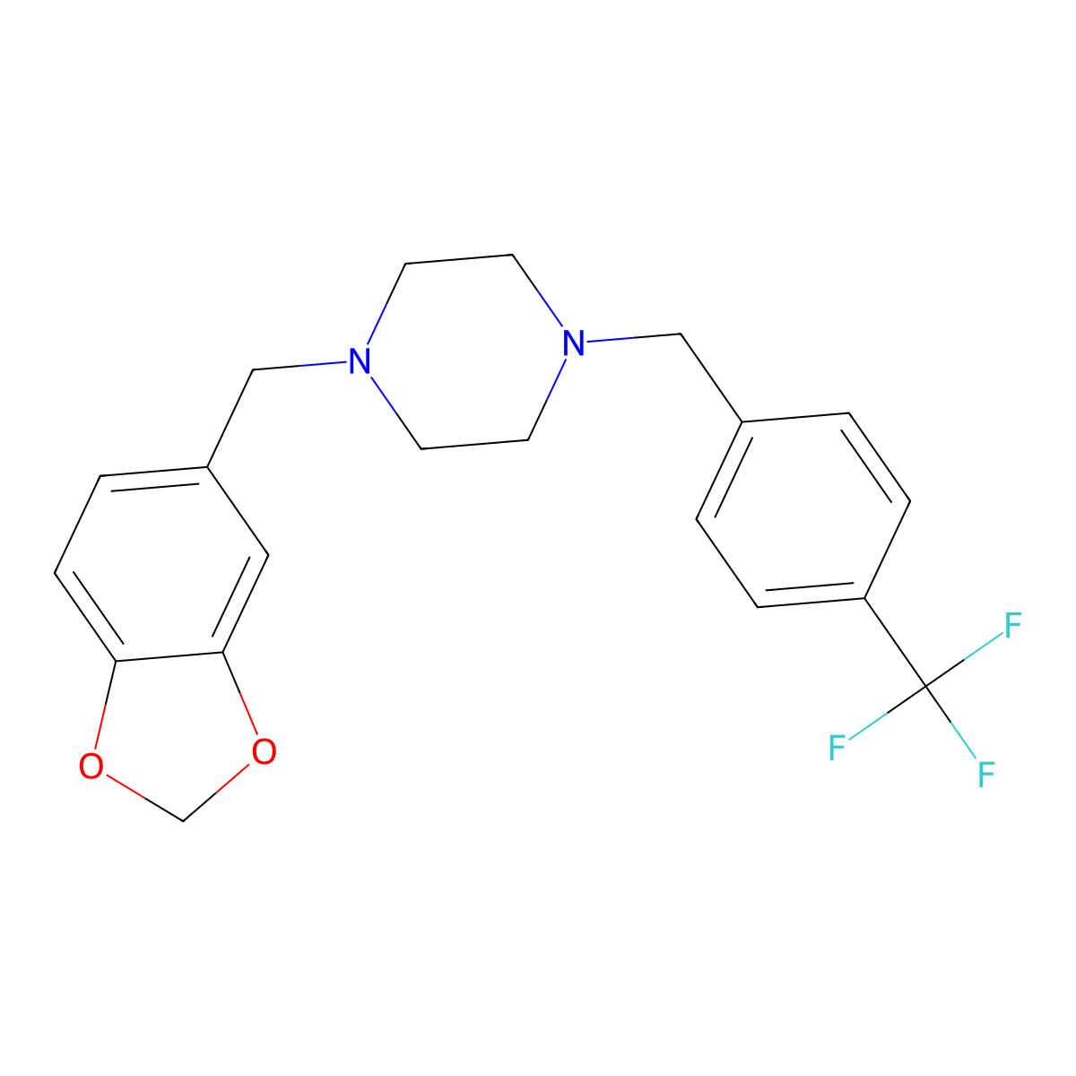 1-(1,3-Benzodioxol-5-ylmethyl)-4-[[4-(trifluoromethyl)phenyl]methyl]piperazine molecular structure, CAS 355396-79-1