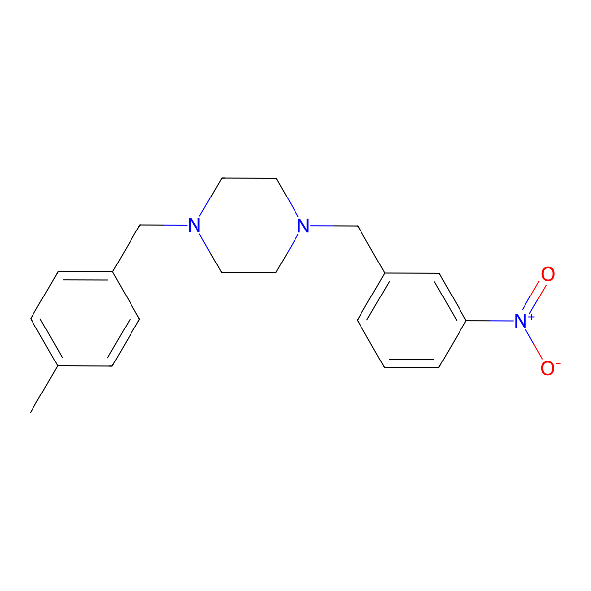 1-(4-Methylbenzyl)-4-(3-nitrobenzyl)piperazine molecular structure, CAS 355396-85-9