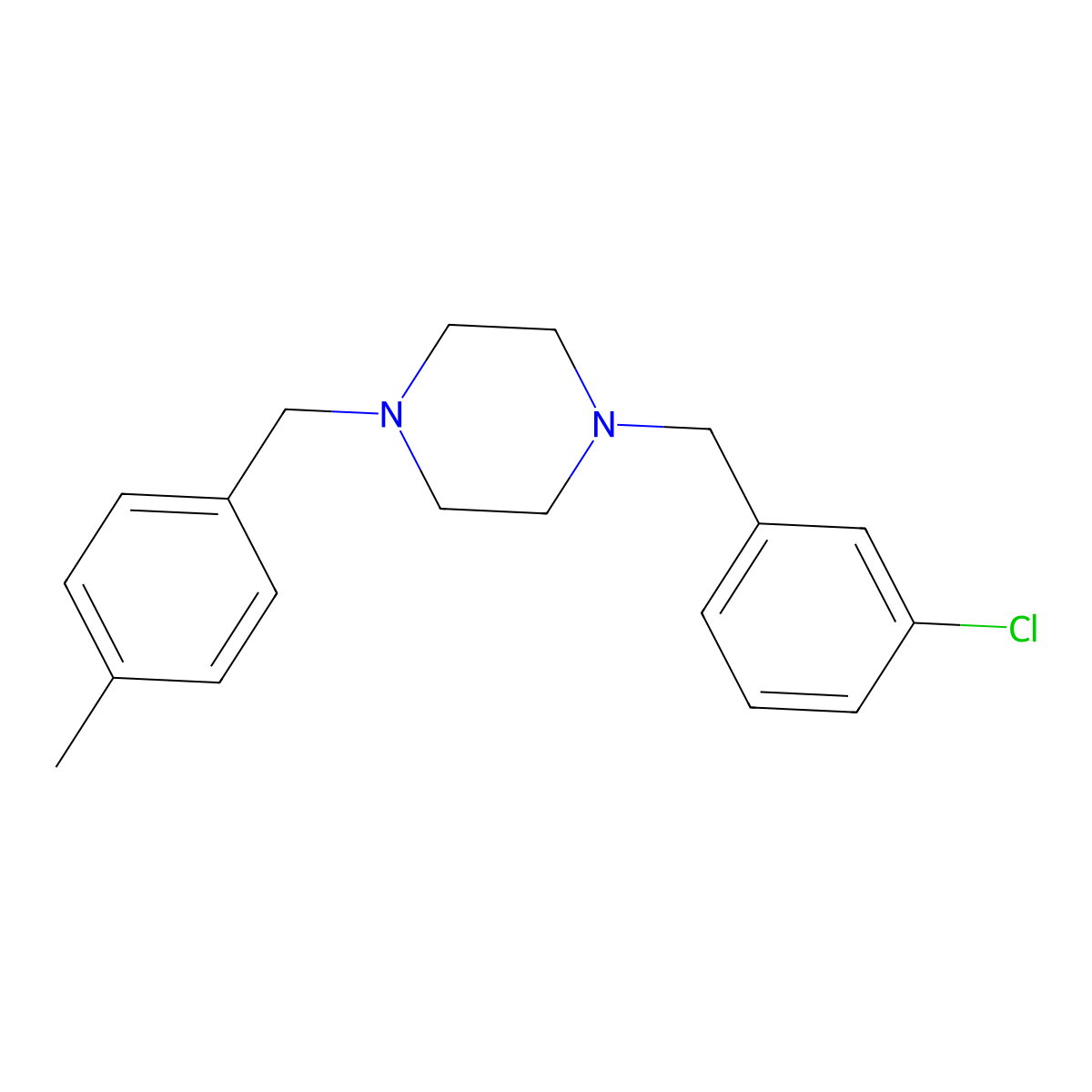 1-(3-Chlorobenzyl)-4-(4-methylbenzyl)piperazine molecular structure, CAS 355396-86-0