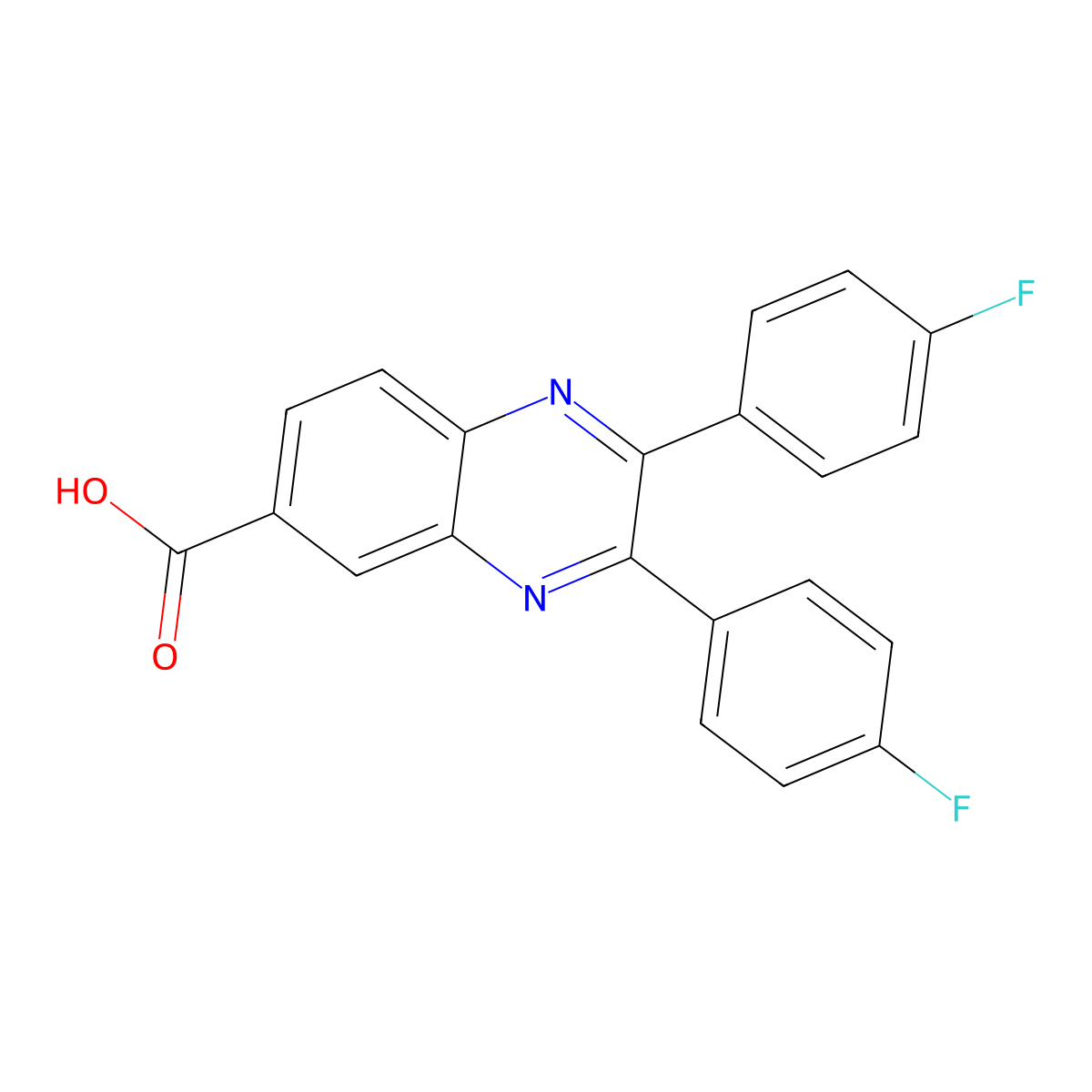 2,3-Bis(4-fluorophenyl)quinoxaline-6-carboxylic acid molecular structure, CAS 355397-64-7