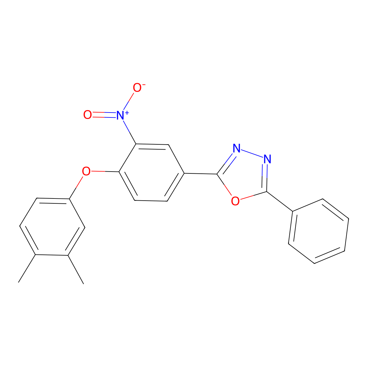 2-[4-(3,4-Dimethylphenoxy)-3-nitrophenyl]-5-phenyl-1,3,4-oxadiazole molecular structure, CAS 355397-65-8
