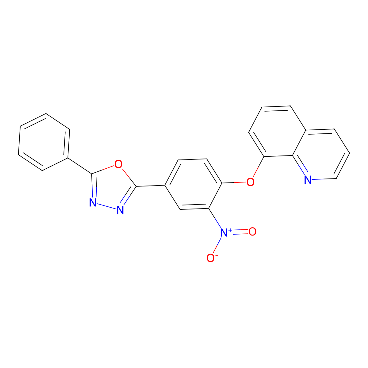 2-(3-Nitro-4-quinolin-8-yloxyphenyl)-5-phenyl-1,3,4-oxadiazole molecular structure, CAS 355397-72-7