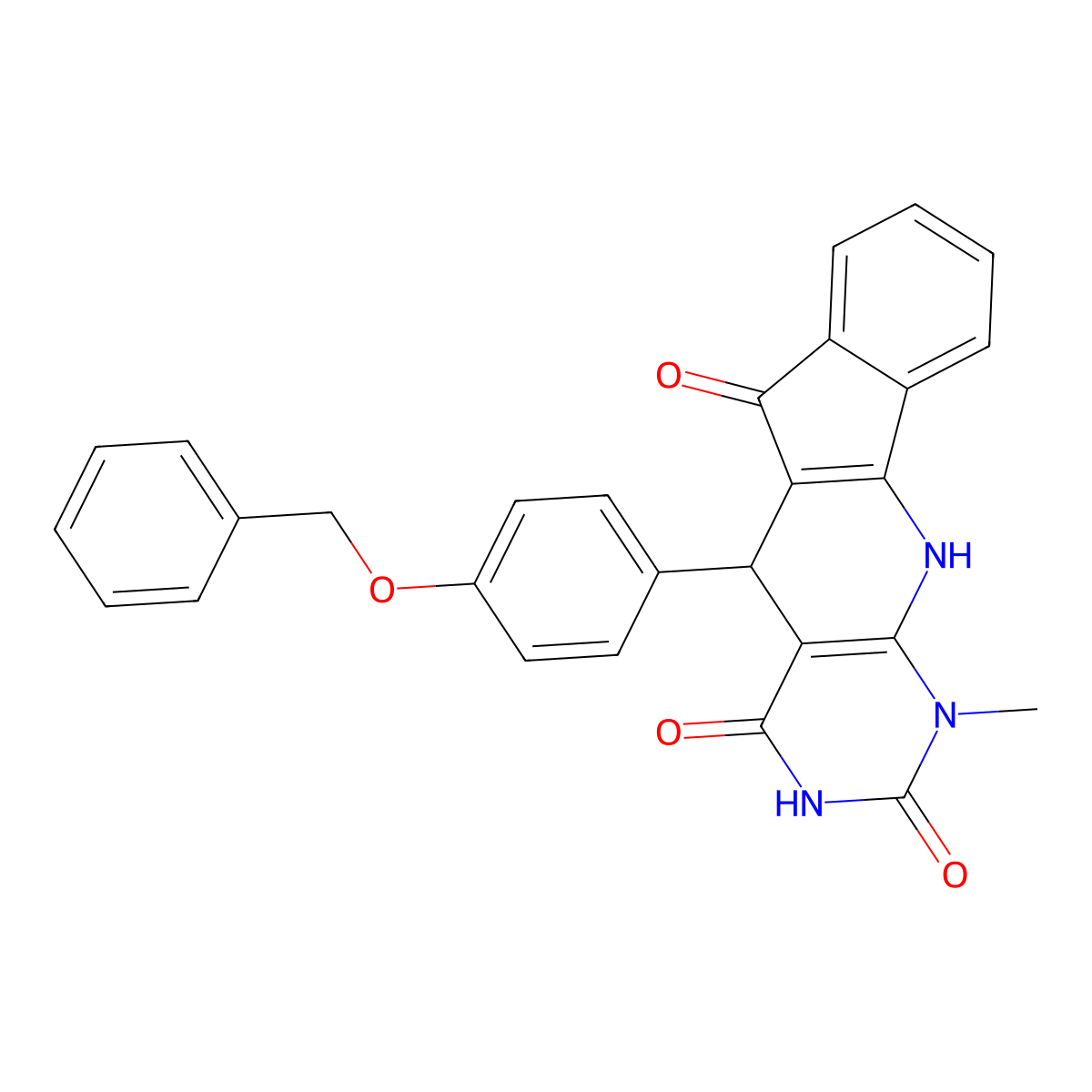 5-[4-(benzyloxy)phenyl]-1-methyl-5,11-dihydro-1H-indeno[2',1':5,6]pyrido[2,3-d]pyrimidine-2,4,6(3H)-trione molecular structure, CAS 355401-91-1
