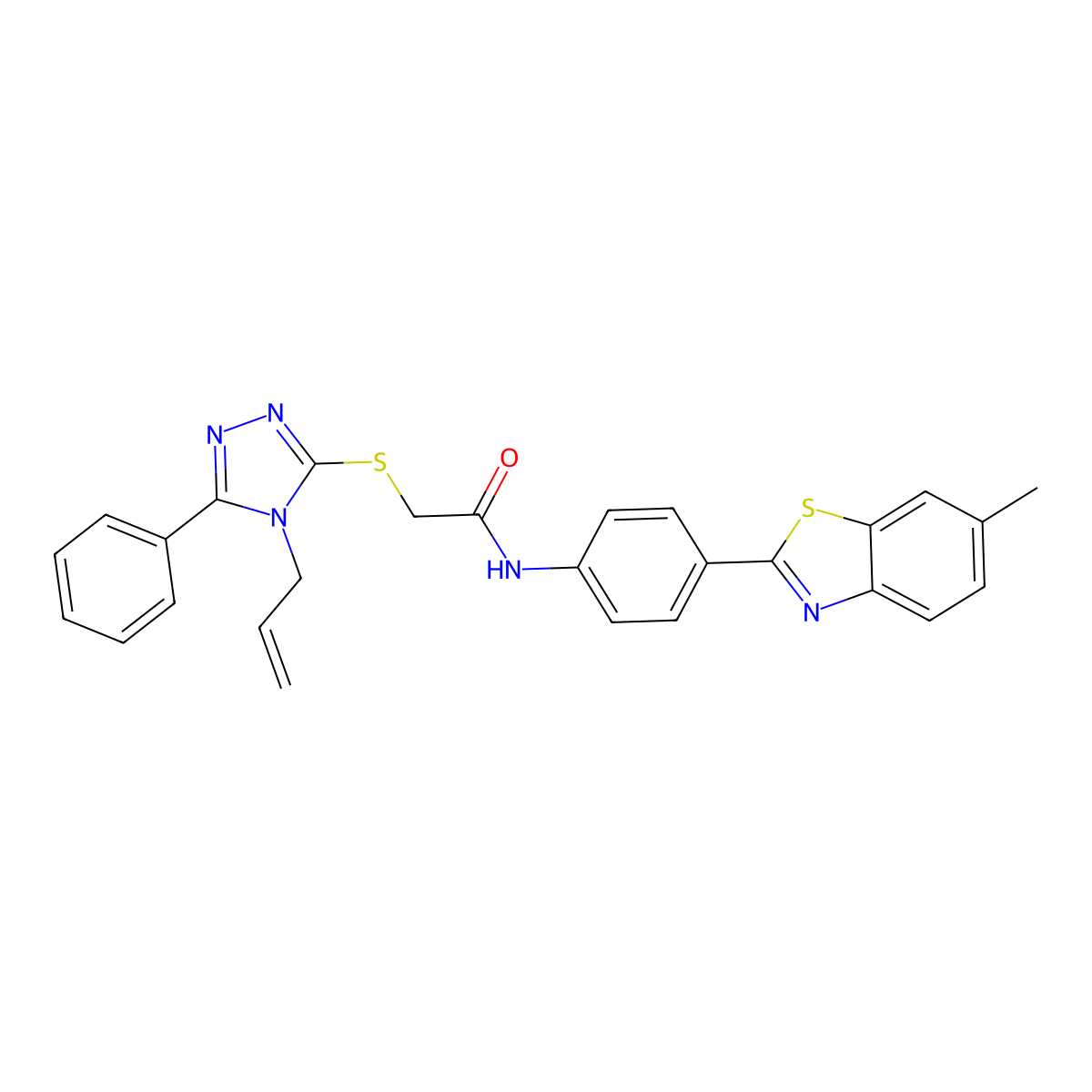 N-[4-(6-methyl-1,3-benzothiazol-2-yl)phenyl]-2-[(5-phenyl-4-prop-2-enyl-1,2,4-triazol-3-yl)sulfanyl]acetamide molecular structure, CAS 355402-43-6