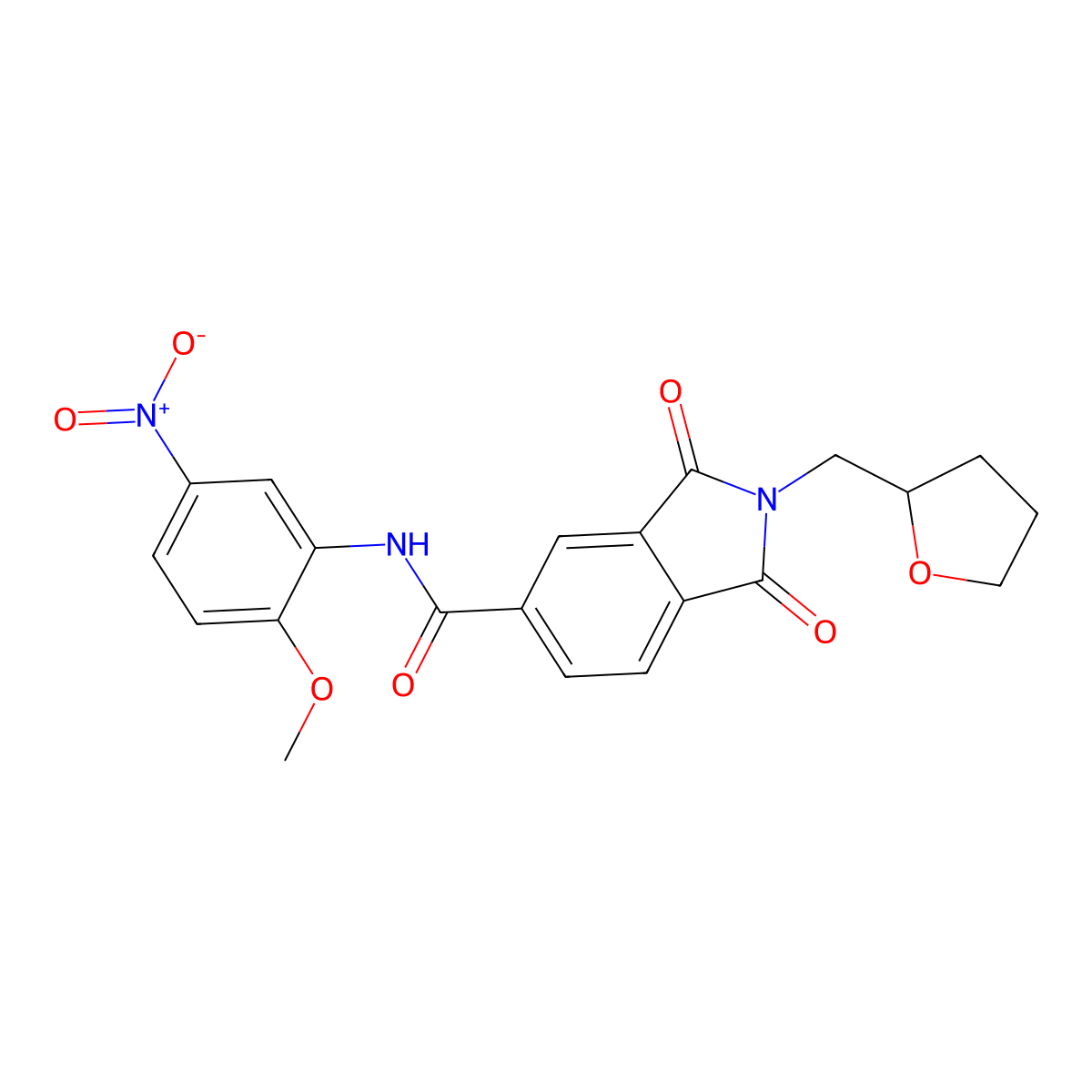 N-(2-methoxy-5-nitrophenyl)-1,3-dioxo-2-(oxolan-2-ylmethyl)isoindole-5-carboxamide molecular structure, CAS 355403-13-3