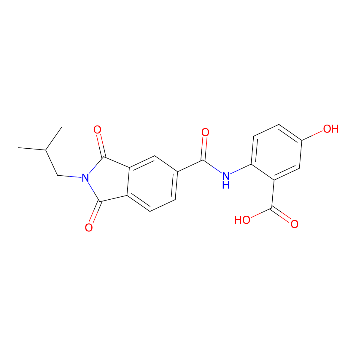 5-hydroxy-2-({[2-(2-methylpropyl)-1,3-dioxo-2,3-dihydro-1H-isoindol-5-yl]carbonyl}amino)benzoic acid molecular structure, CAS 355403-15-5