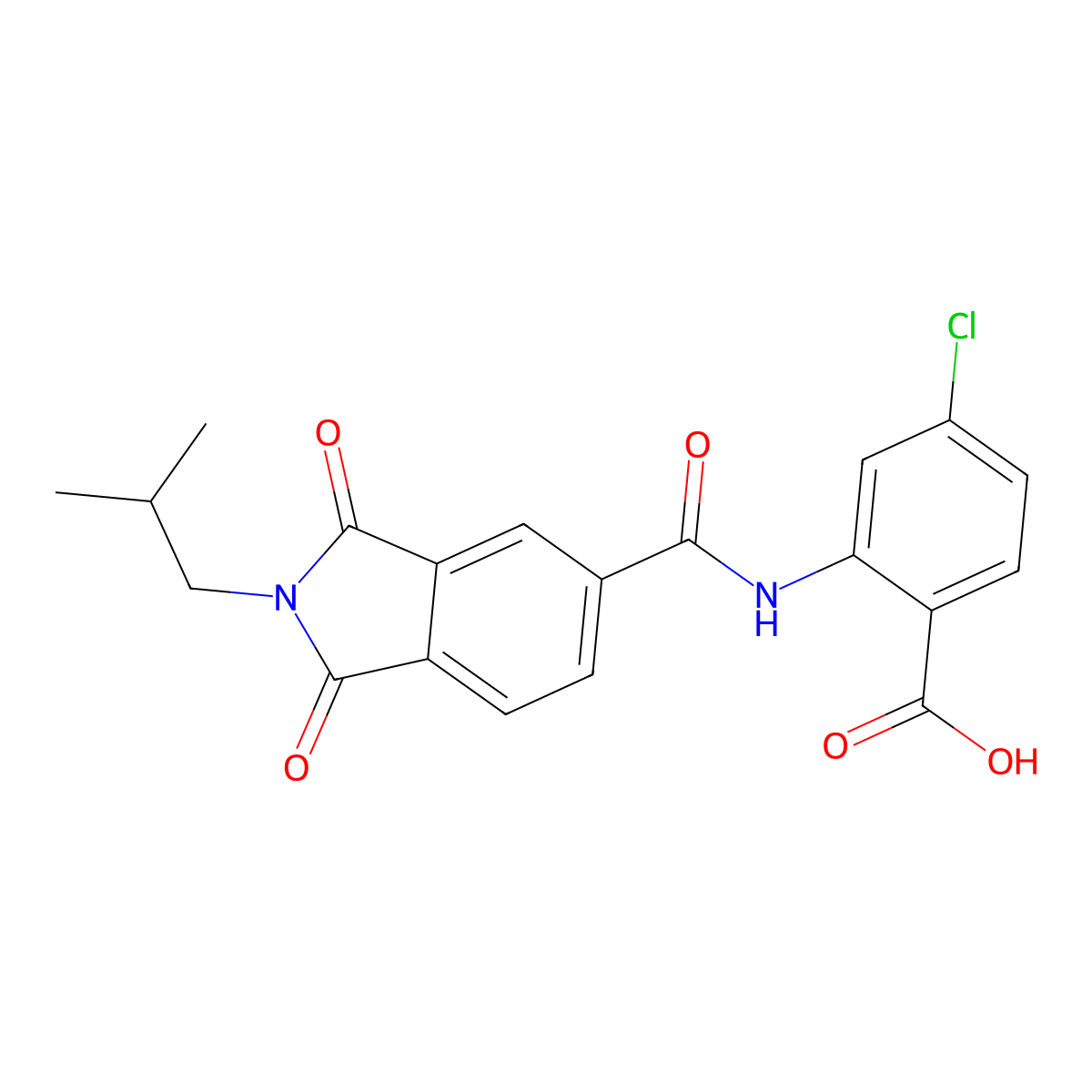 4-Chloro-2-[[2-(2-methylpropyl)-1,3-dioxoisoindole-5-carbonyl]amino]benzoic acid molecular structure, CAS 355403-16-6