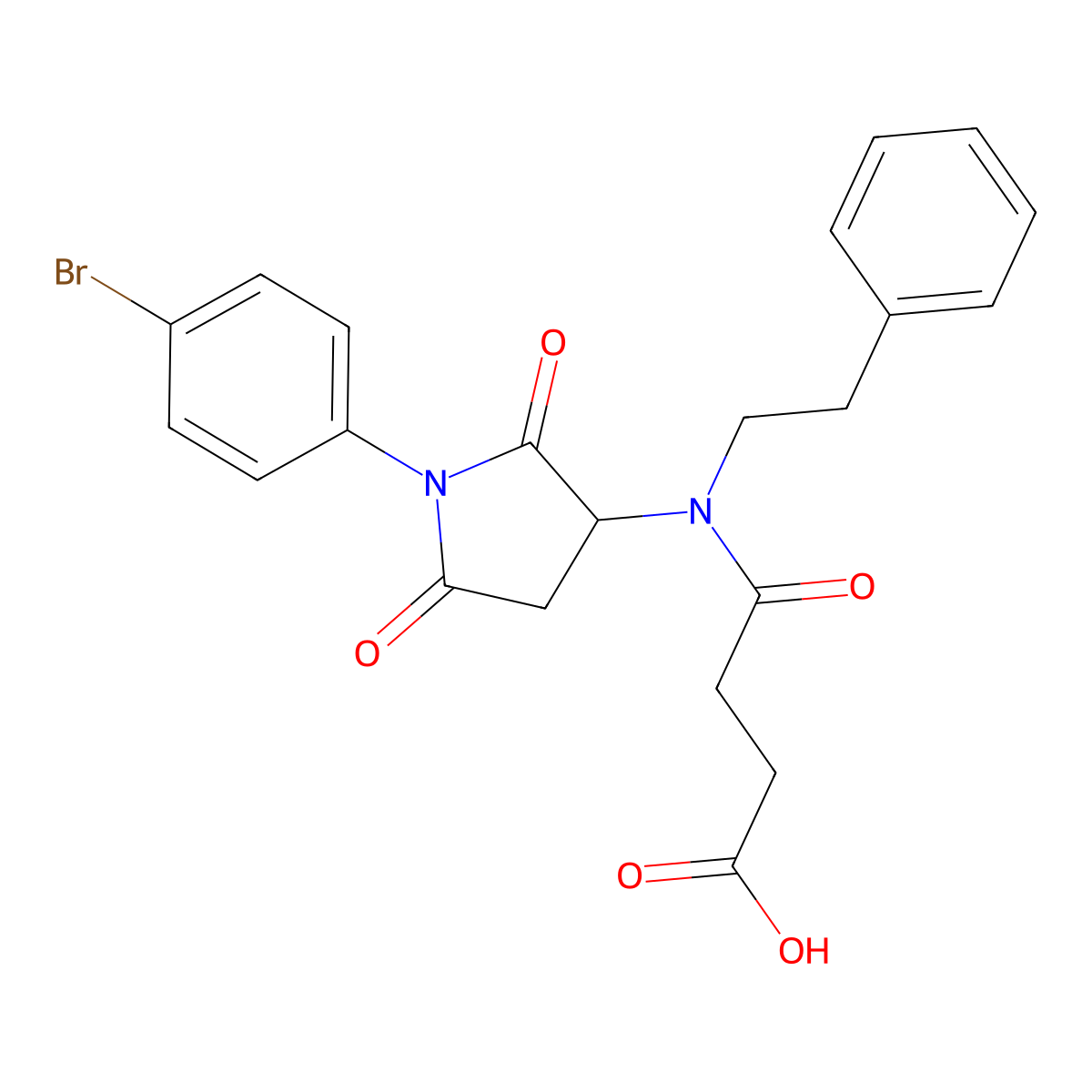 4-((1-(4-Bromophenyl)-2,5-dioxopyrrolidin-3-yl)(phenethyl)amino)-4-oxobutanoic acid molecular structure, CAS 355403-52-0