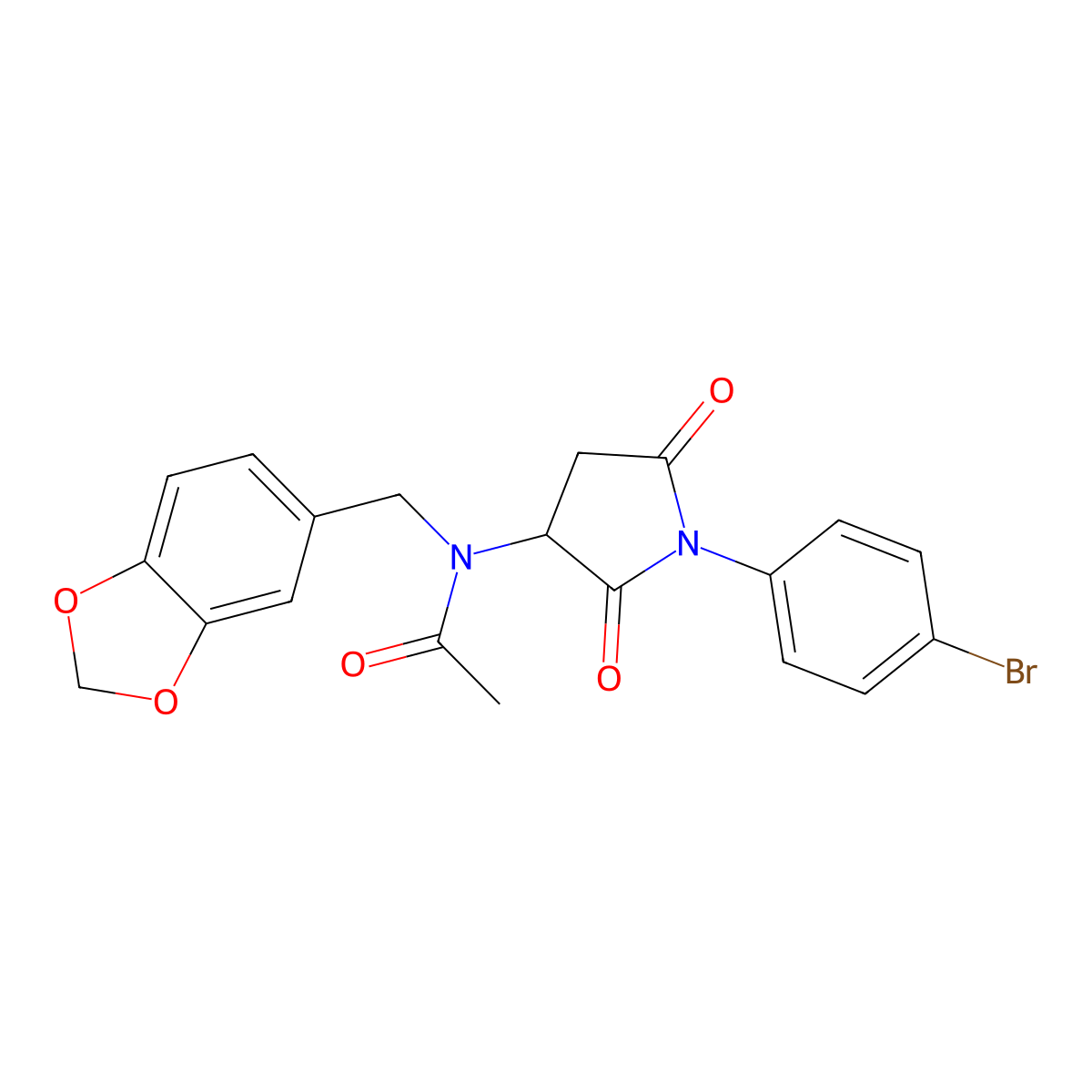 N-(1,3-benzodioxol-5-ylmethyl)-N-[1-(4-bromophenyl)-2,5-dioxopyrrolidin-3-yl]acetamide molecular structure, CAS 355403-68-8