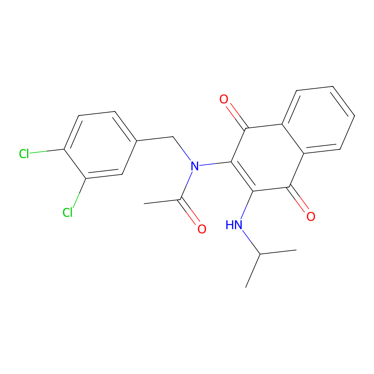 N-[(3,4-dichlorophenyl)methyl]-N-[1,4-dioxo-3-(propan-2-ylamino)naphthalen-2-yl]acetamide molecular structure, CAS 355406-74-5