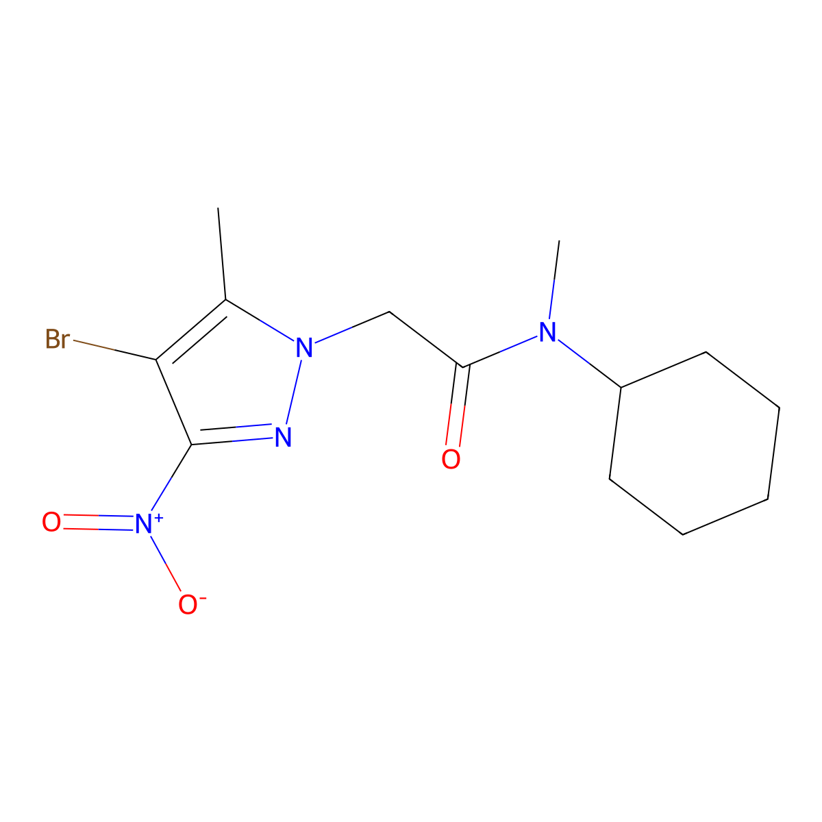 2-(4-bromo-5-methyl-3-nitro-1H-pyrazol-1-yl)-N-cyclohexyl-N-methylacetamide molecular structure, CAS 355409-47-1