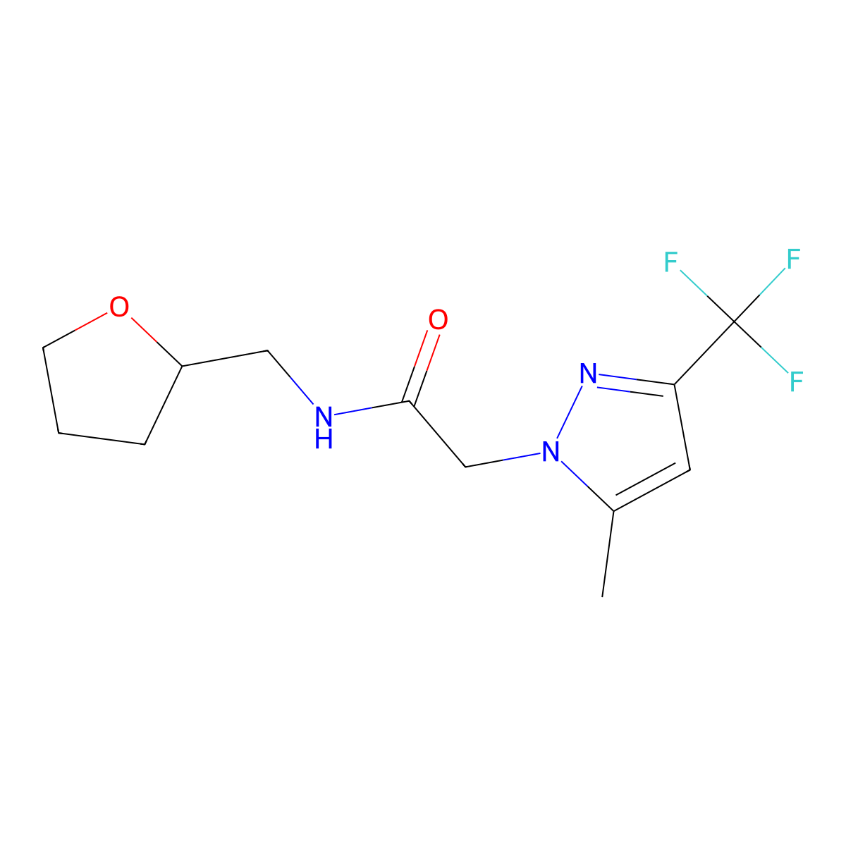 2-[5-methyl-3-(trifluoromethyl)pyrazol-1-yl]-N-(oxolan-2-ylmethyl)acetamide molecular structure, CAS 355409-50-6