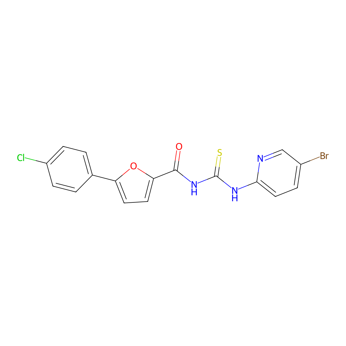 N-[(5-bromopyridin-2-yl)carbamothioyl]-5-(4-chlorophenyl)furan-2-carboxamide molecular structure, CAS 355411-92-6