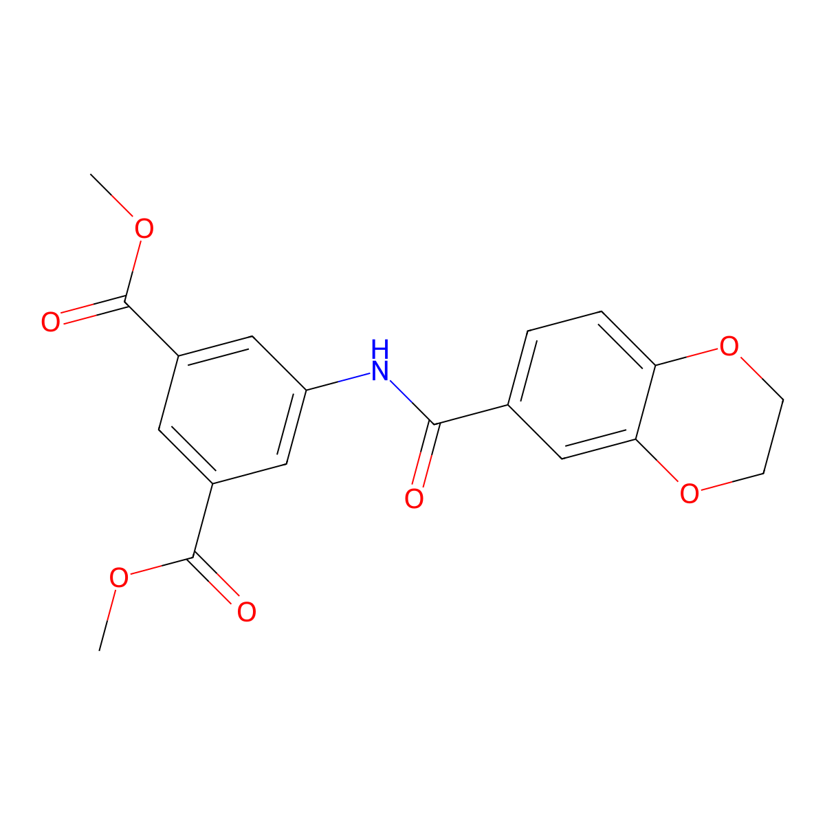 Dimethyl 5-[(2,3-dihydro-1,4-benzodioxin-6-ylcarbonyl)amino]isophthalate molecular structure, CAS 355412-55-4