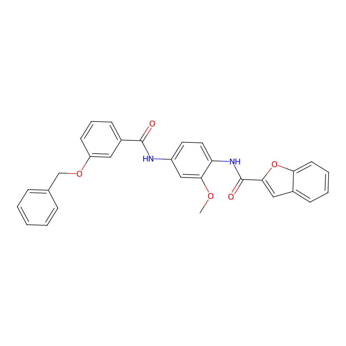 N-[2-methoxy-4-[(3-phenylmethoxybenzoyl)amino]phenyl]-1-benzofuran-2-carboxamide molecular structure, CAS 355413-13-7