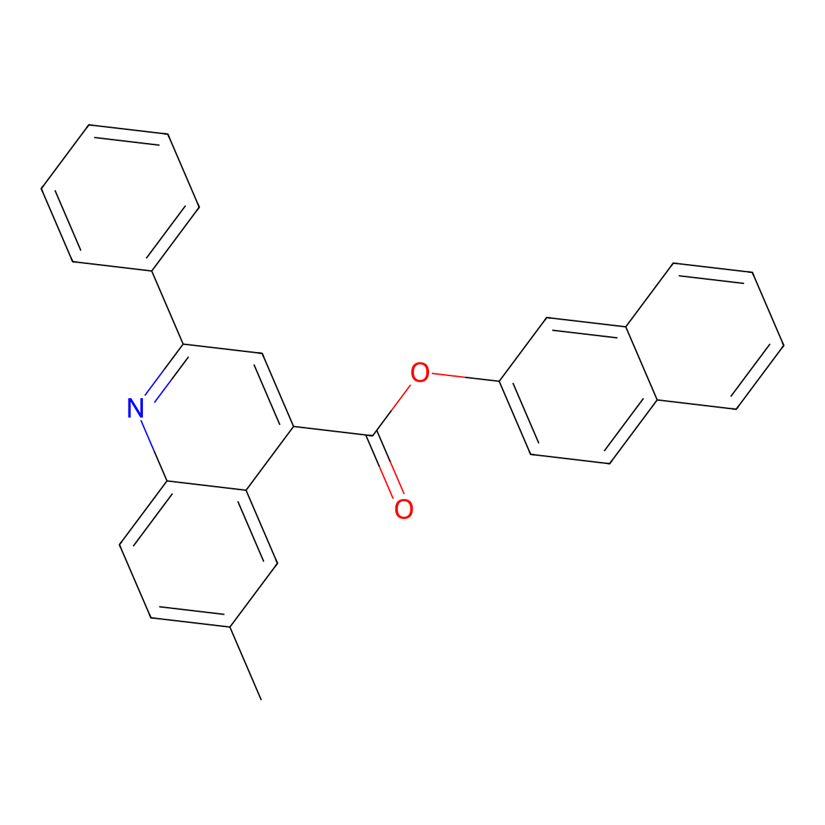 Naphthalen-2-yl 6-methyl-2-phenylquinoline-4-carboxylate molecular structure, CAS 355414-09-4