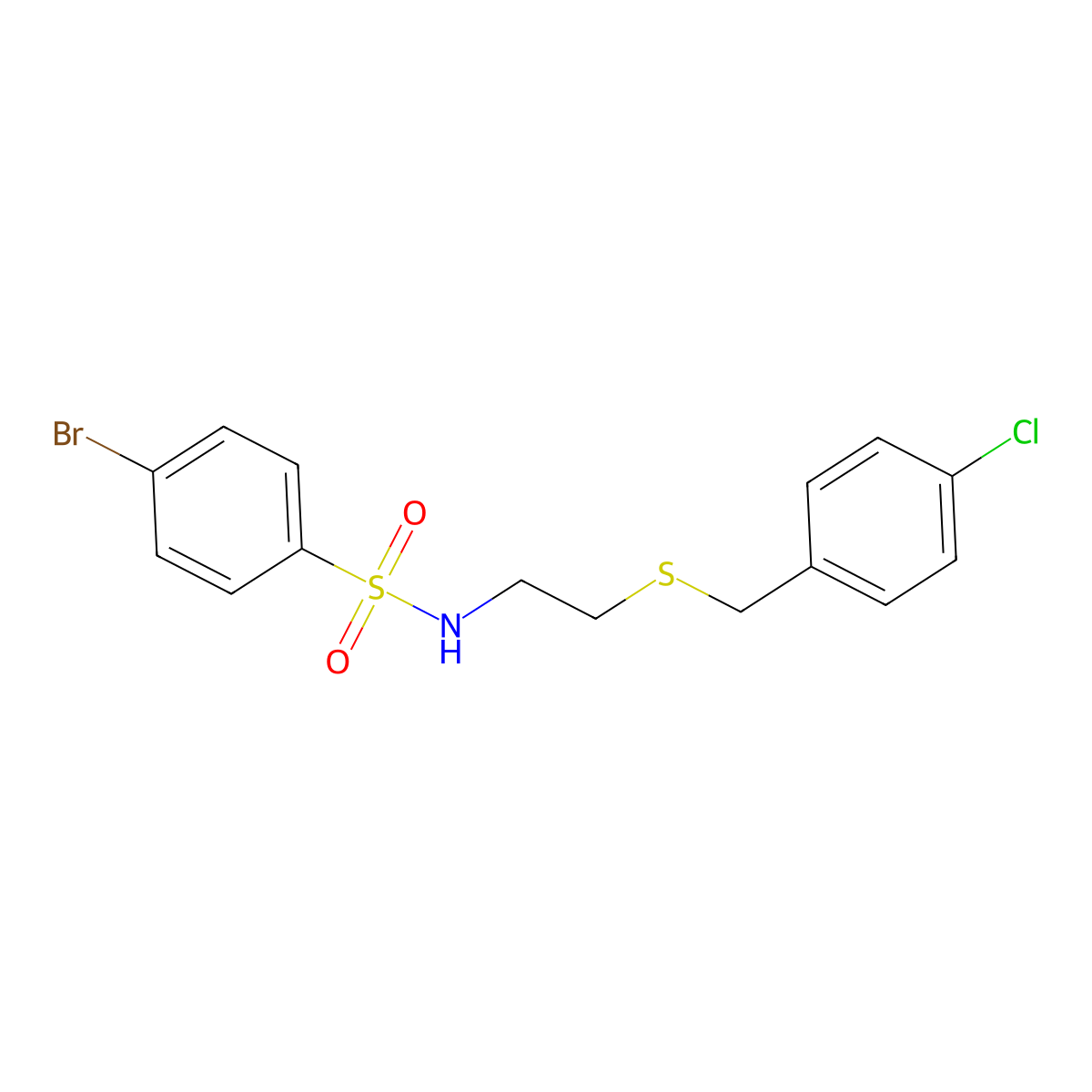 4-bromo-N-[2-[(4-chlorophenyl)methylsulfanyl]ethyl]benzenesulfonamide molecular structure, CAS 355414-63-0