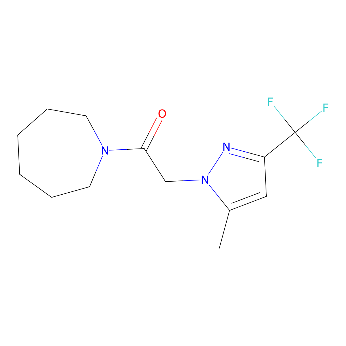 1-(Azepan-1-yl)-2-[5-methyl-3-(trifluoromethyl)pyrazol-1-yl]ethanone molecular structure, CAS 355416-41-0