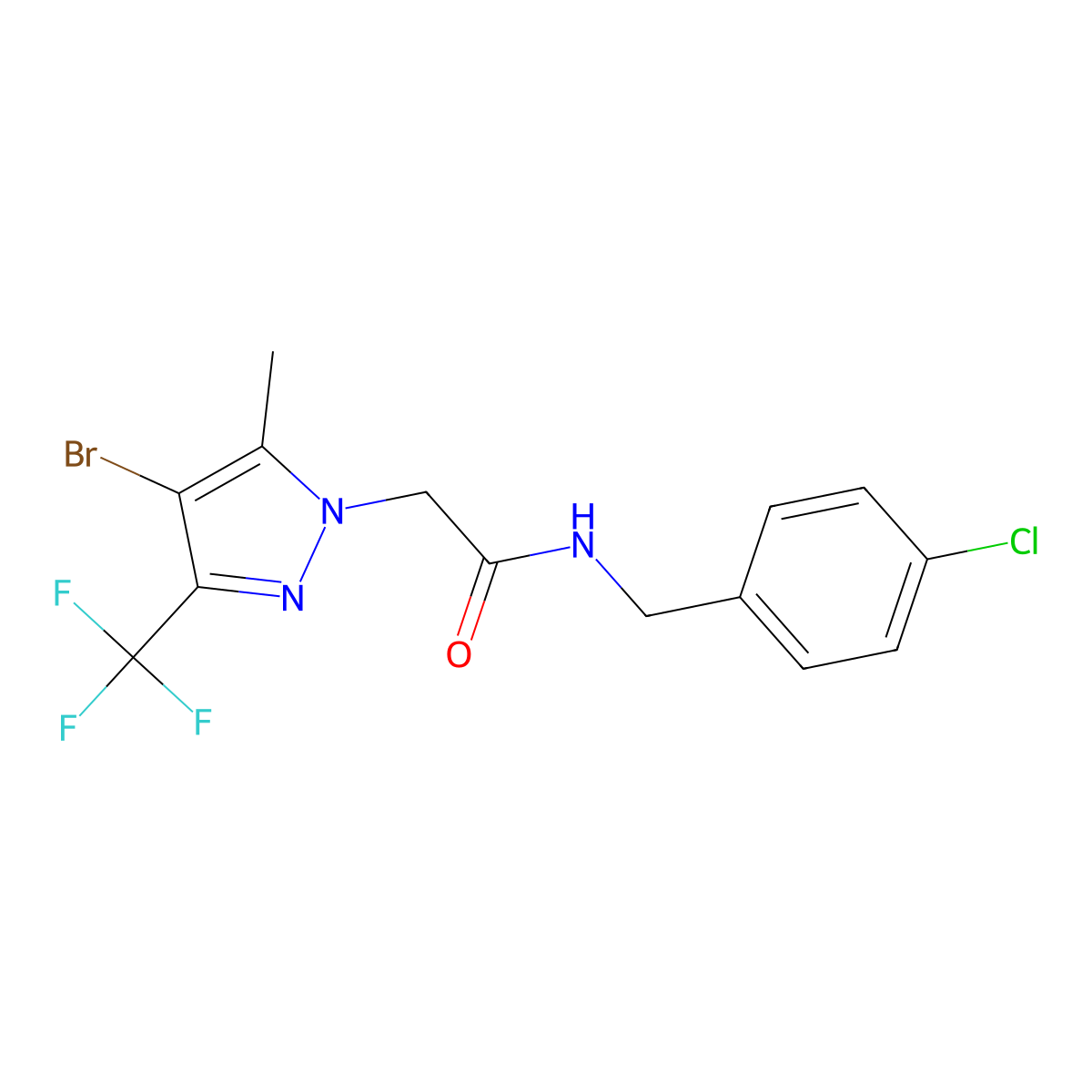 2-[4-bromo-5-methyl-3-(trifluoromethyl)pyrazol-1-yl]-N-[(4-chlorophenyl)methyl]acetamide molecular structure, CAS 355416-47-6