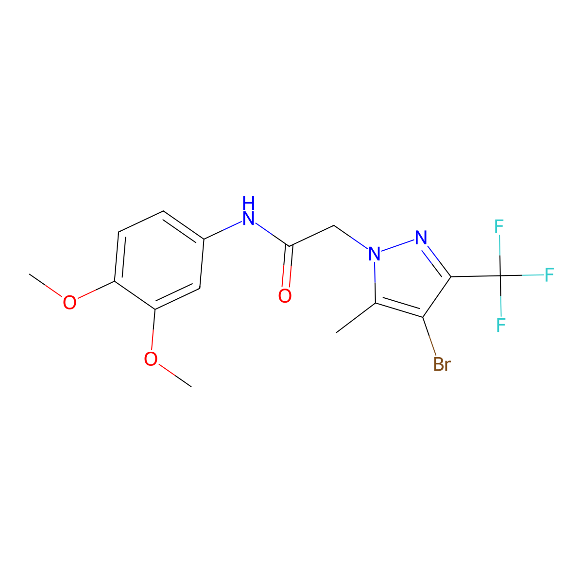 2-[4-bromo-5-methyl-3-(trifluoromethyl)-1H-pyrazol-1-yl]-N-(3,4-dimethoxyphenyl)acetamide molecular structure, CAS 355416-49-8