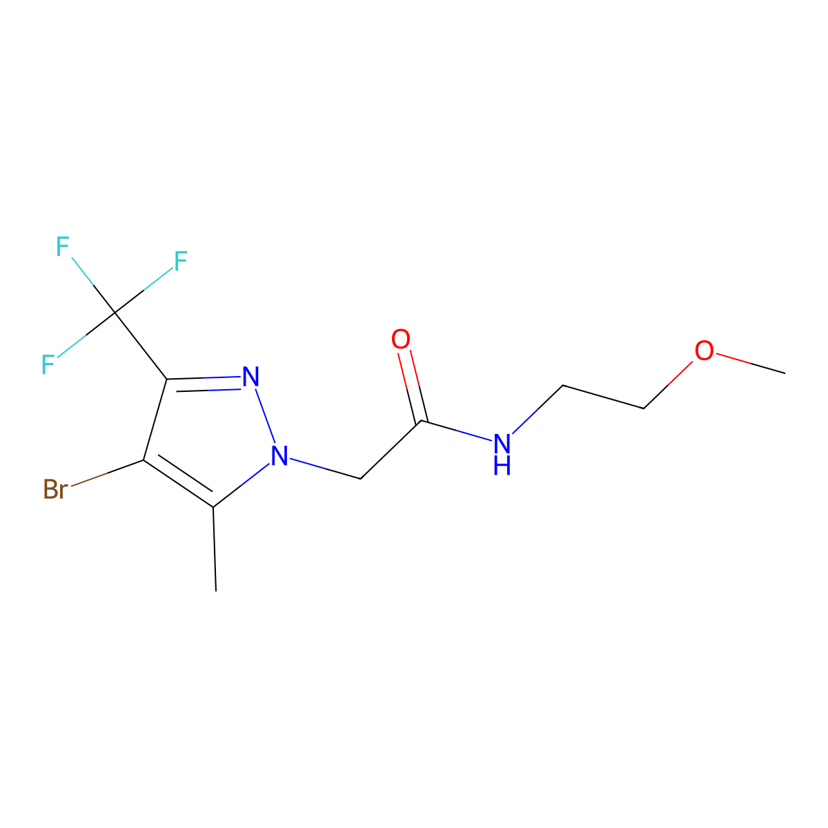 2-[4-bromo-5-methyl-3-(trifluoromethyl)-1H-pyrazol-1-yl]-N-(2-methoxyethyl)acetamide molecular structure, CAS 355416-53-4