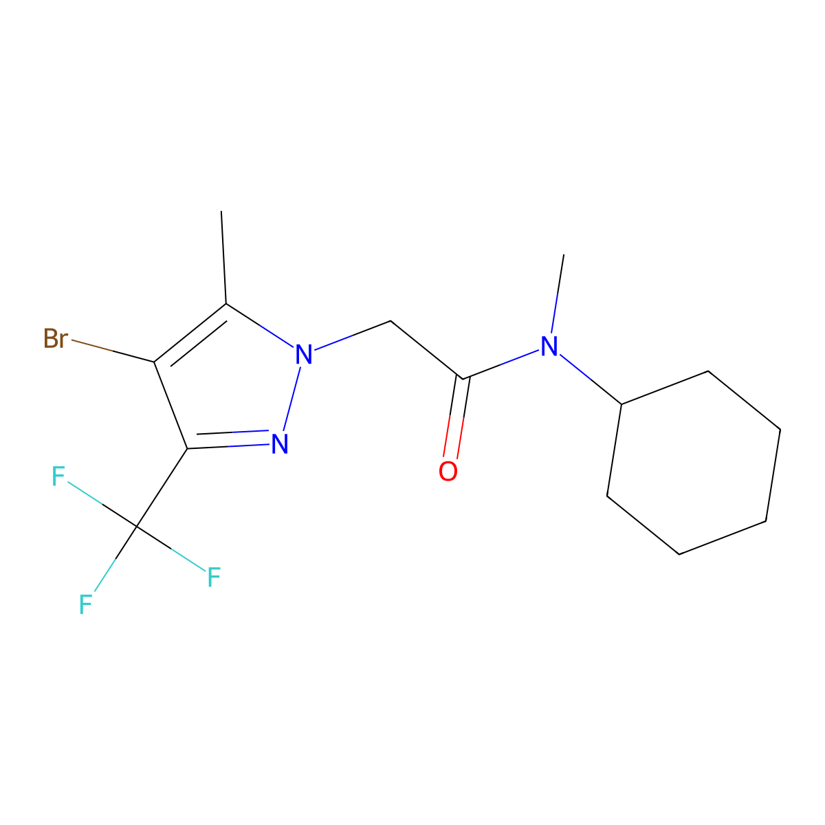 2-[4-bromo-5-methyl-3-(trifluoromethyl)-1H-pyrazol-1-yl]-N-cyclohexyl-N-methylacetamide molecular structure, CAS 355416-54-5