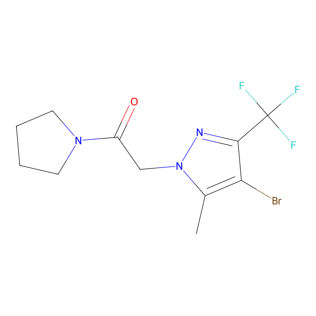 2-[4-Bromo-5-methyl-3-(trifluoromethyl)pyrazol-1-yl]-1-pyrrolidin-1-ylethanone molecular structure, CAS 355416-58-9