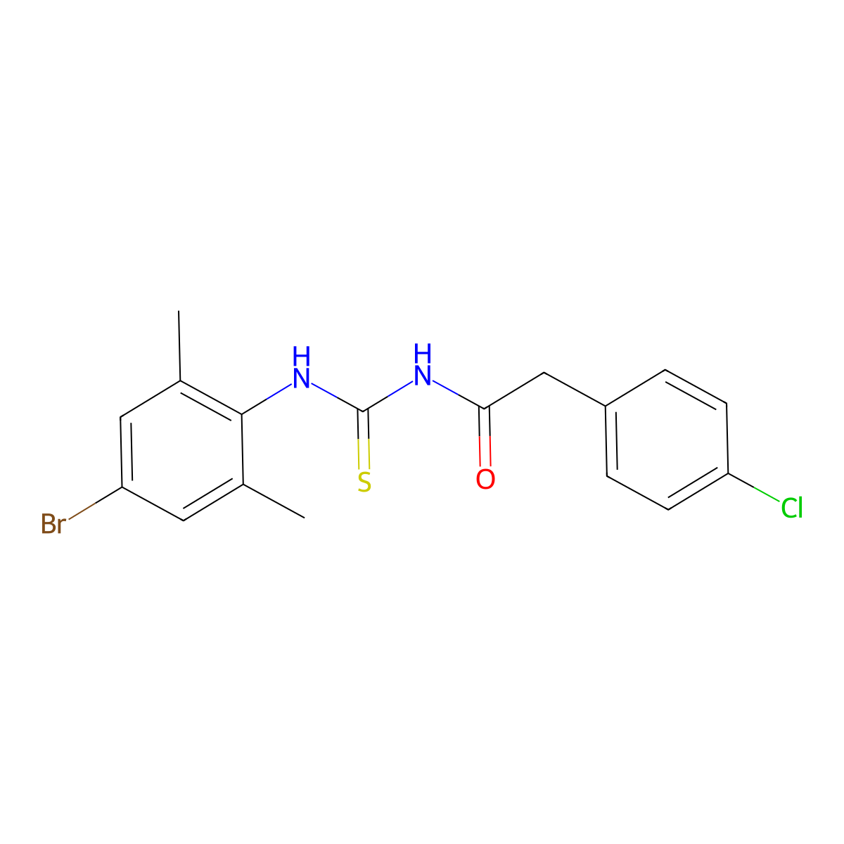 N-[(4-bromo-2,6-dimethylphenyl)carbamothioyl]-2-(4-chlorophenyl)acetamide molecular structure, CAS 355419-19-1