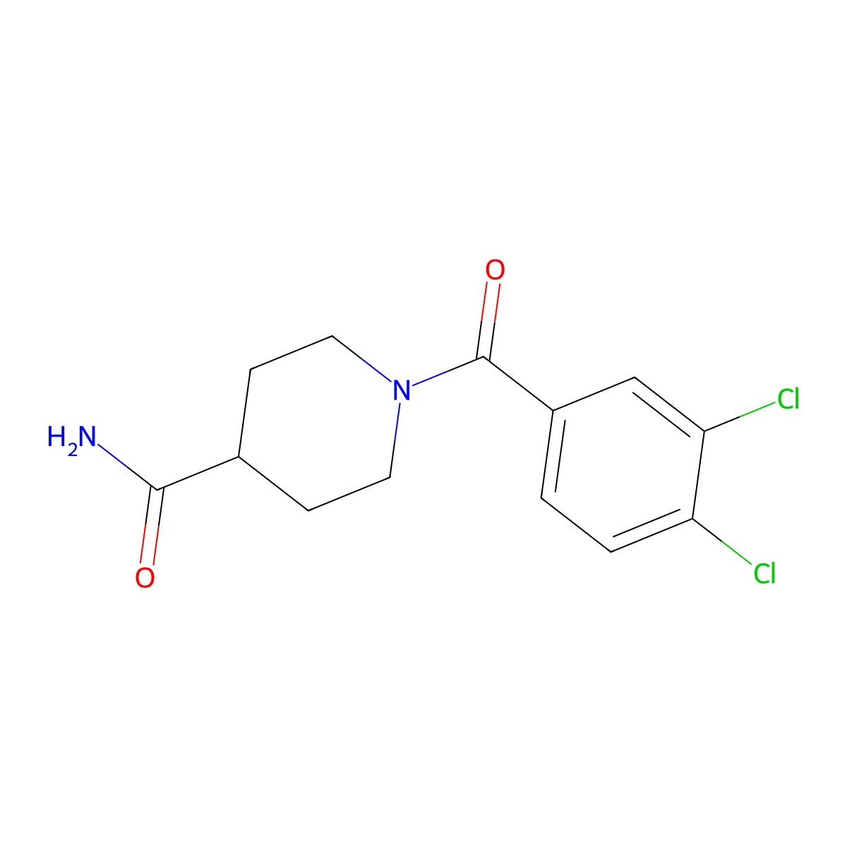 1-(3,4-Dichlorobenzoyl)piperidine-4-carboxamide molecular structure, CAS 355419-65-7
