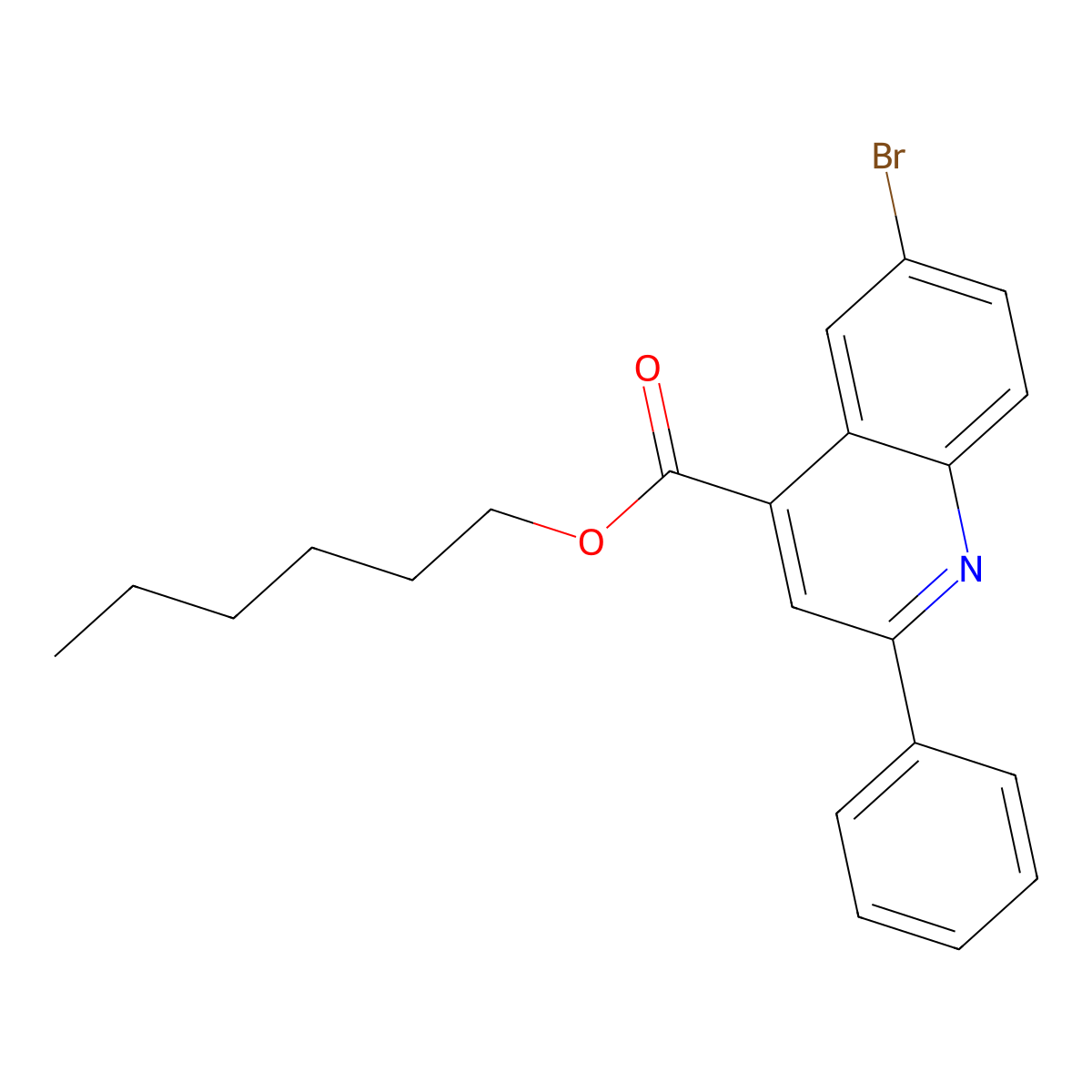 Hexyl 6-bromo-2-phenyl-4-quinolinecarboxylate molecular structure, CAS 355419-68-0
